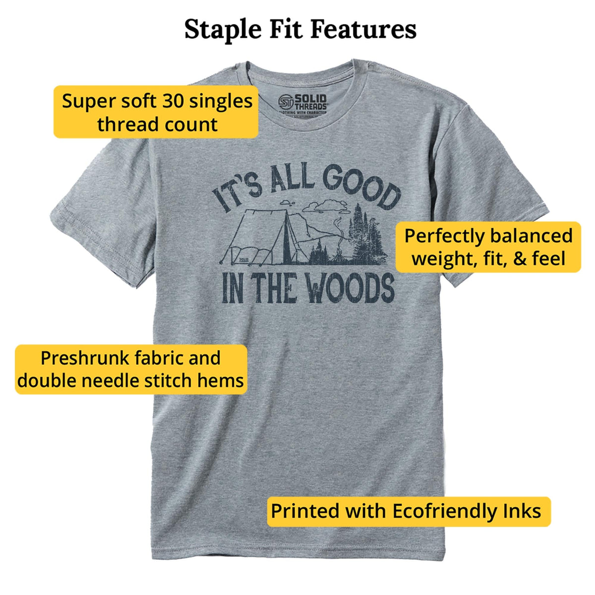 It's All Good In The Woods Vintage Staple T-shirt in Ash Heather - Fit Attributes