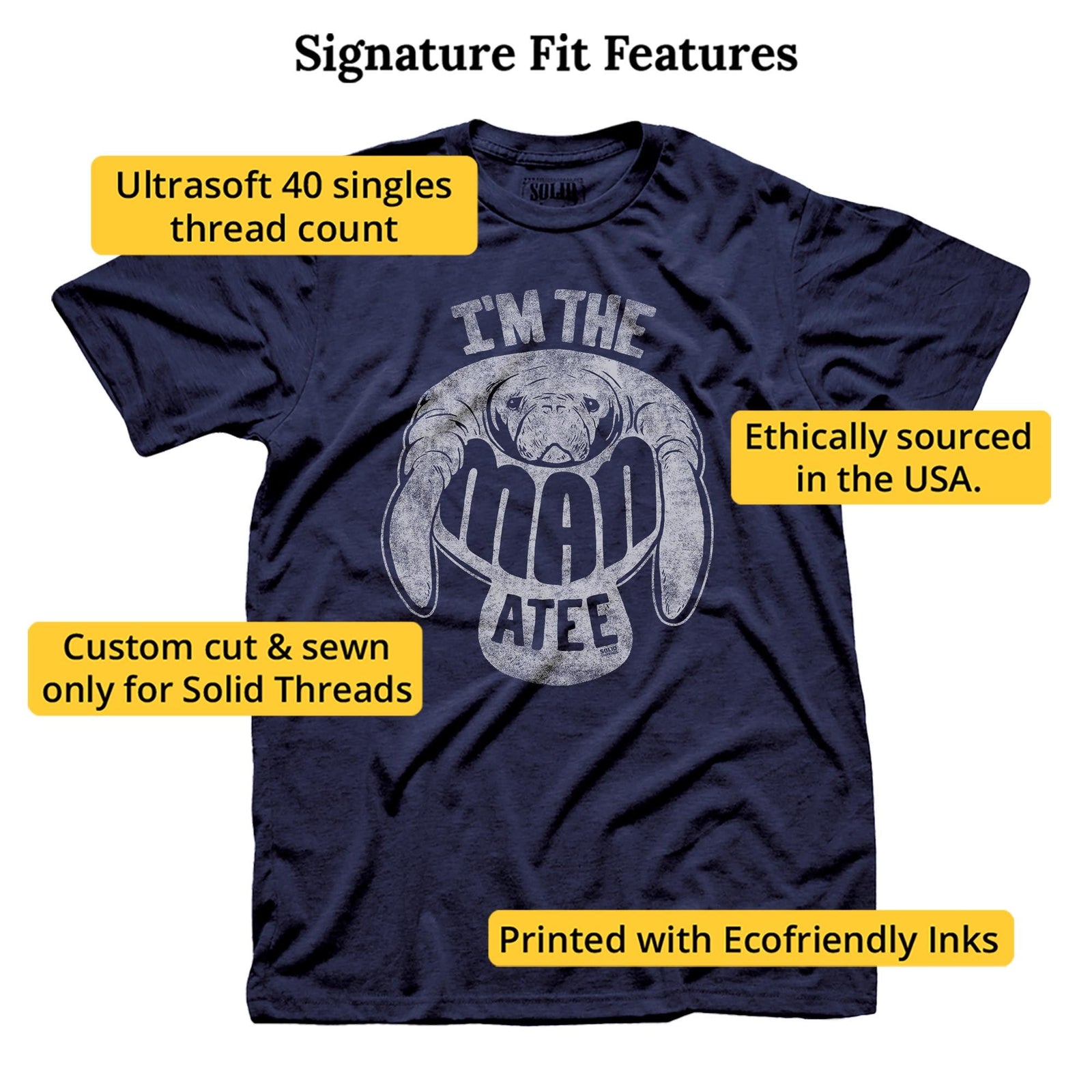 Men's The Manatee Vintage Graphic T-Shirt | Funny Big Guy Beach Tee | Solid Threads