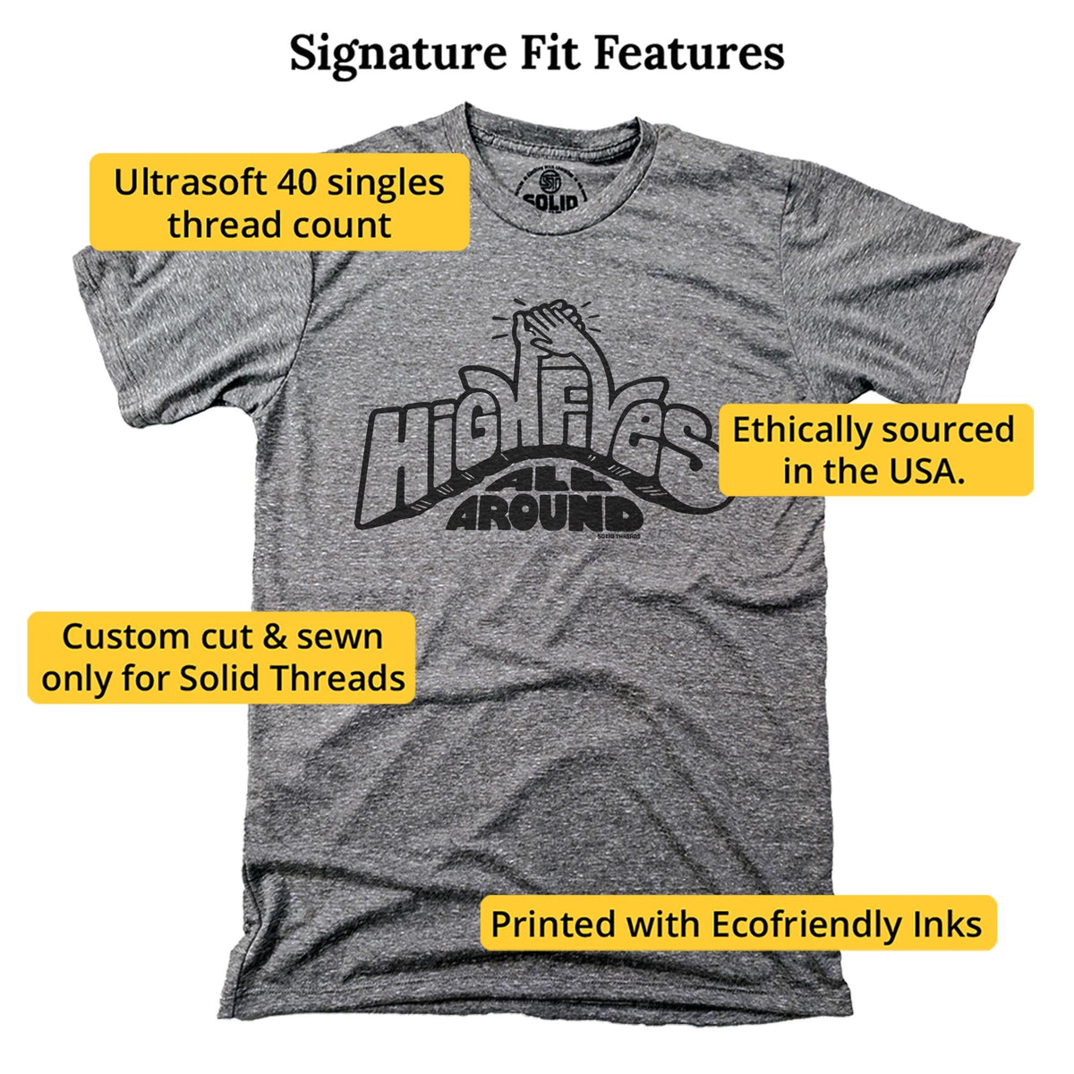 High Fives All Around Cool Signature T-shirt in Triblend Grey - Fit Attributes