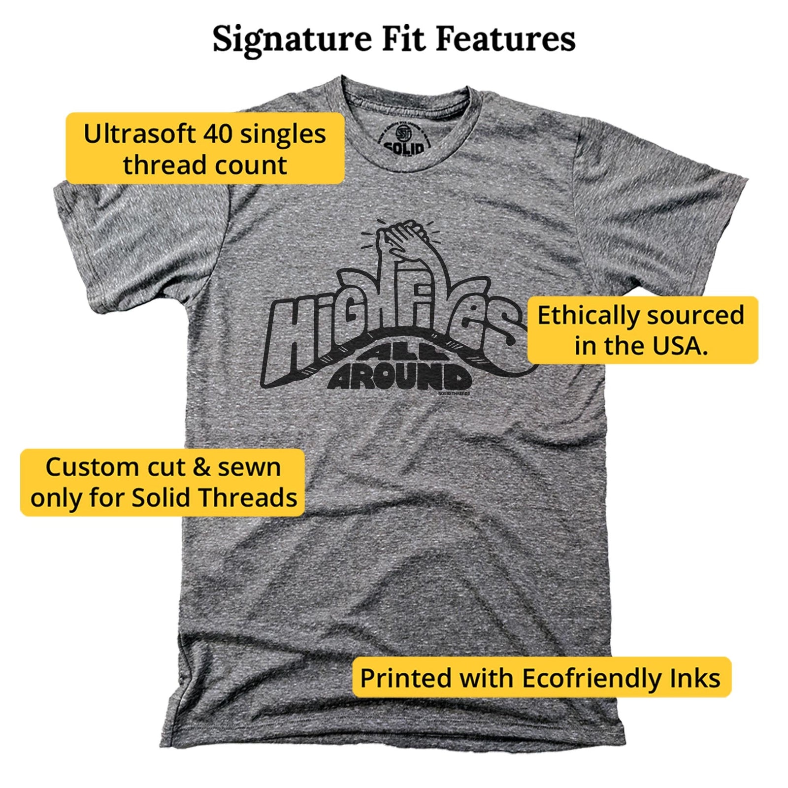 High Fives All Around Cool Signature T-shirt in Triblend Grey - Fit Attributes
