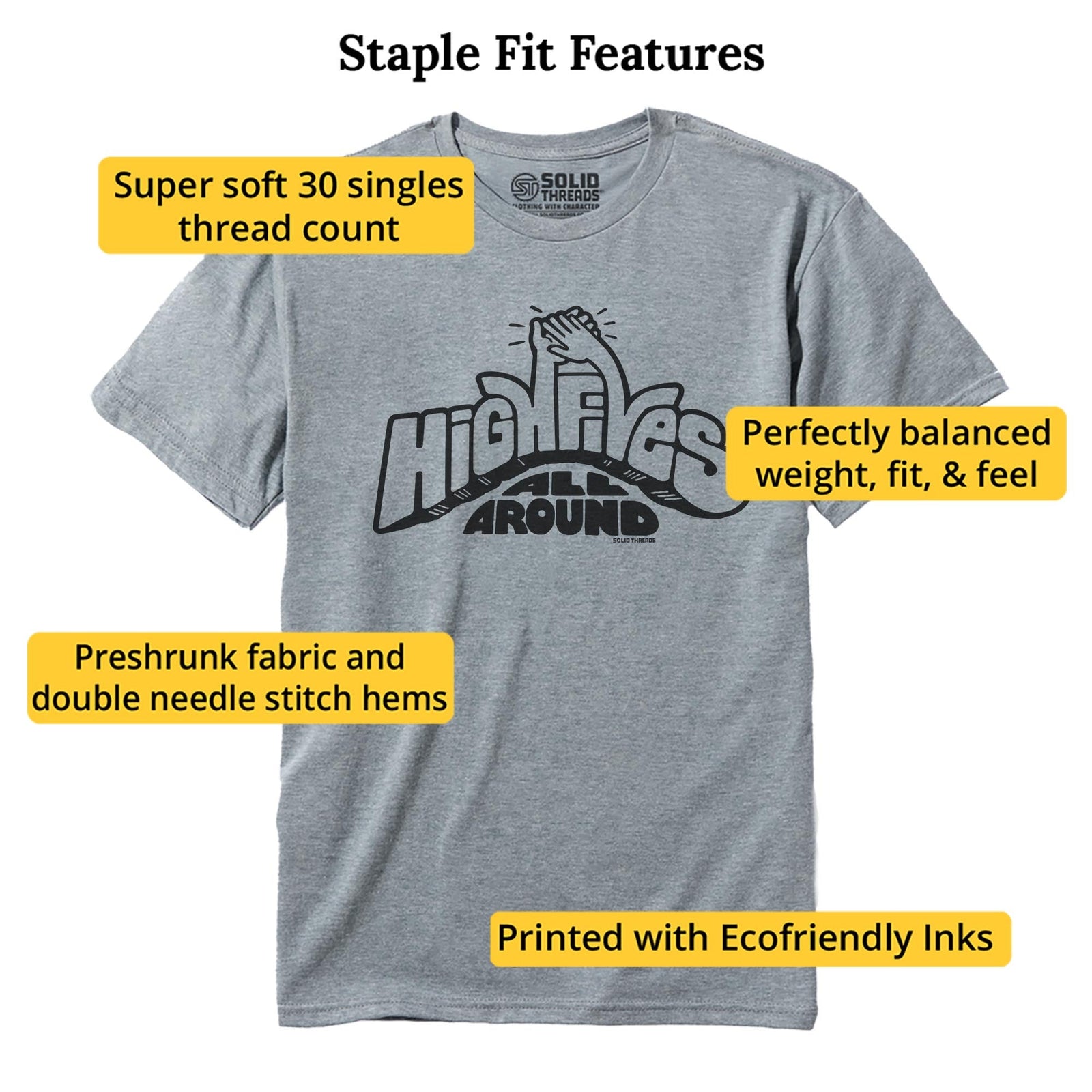 High Fives All Around Cool Staple T-shirt in Ash Heather - Fit Attributes