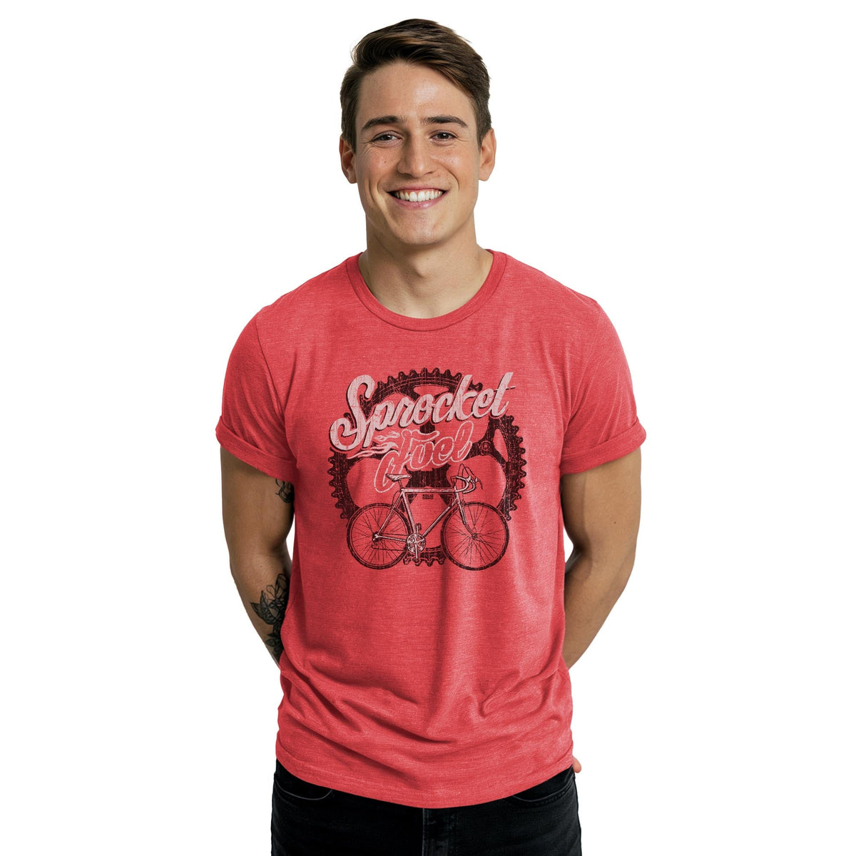 Sprocket Fuel Vintage Staple T-shirt in Red Heather On Model - Front View