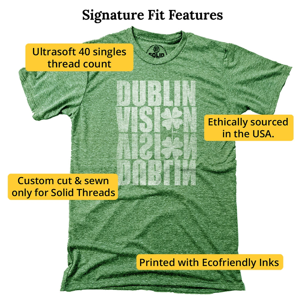 Dublin Vision Vintage Signature T-shirt in Triblend Kelly - Fit Attributes