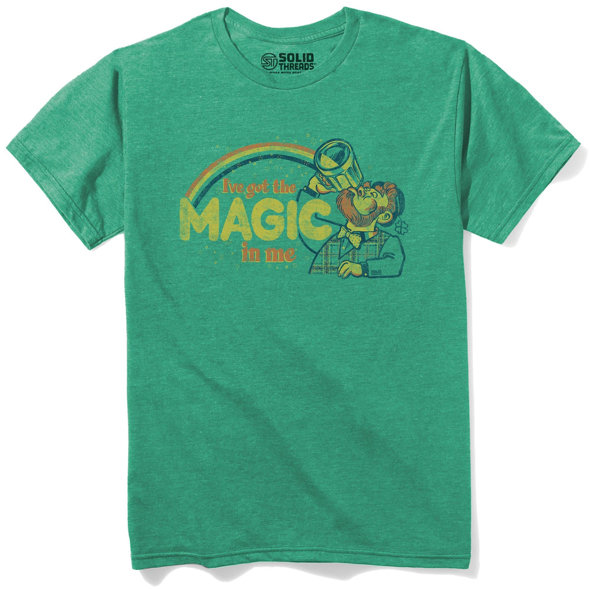 I've Got The Magic In Me Leprechaun Vintage Staple T-shirt in Kelly Heather - Front View