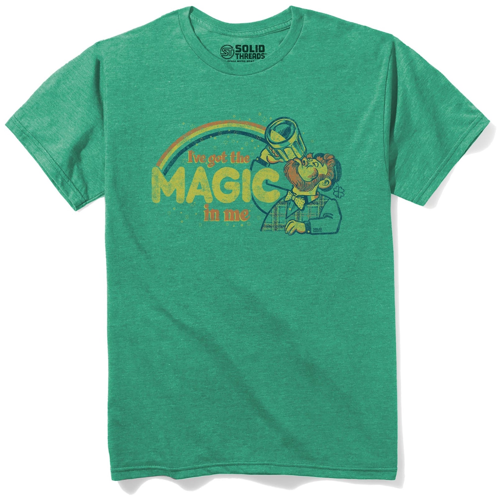I've Got The Magic In Me Leprechaun Vintage Staple T-shirt in Kelly Heather - Front View