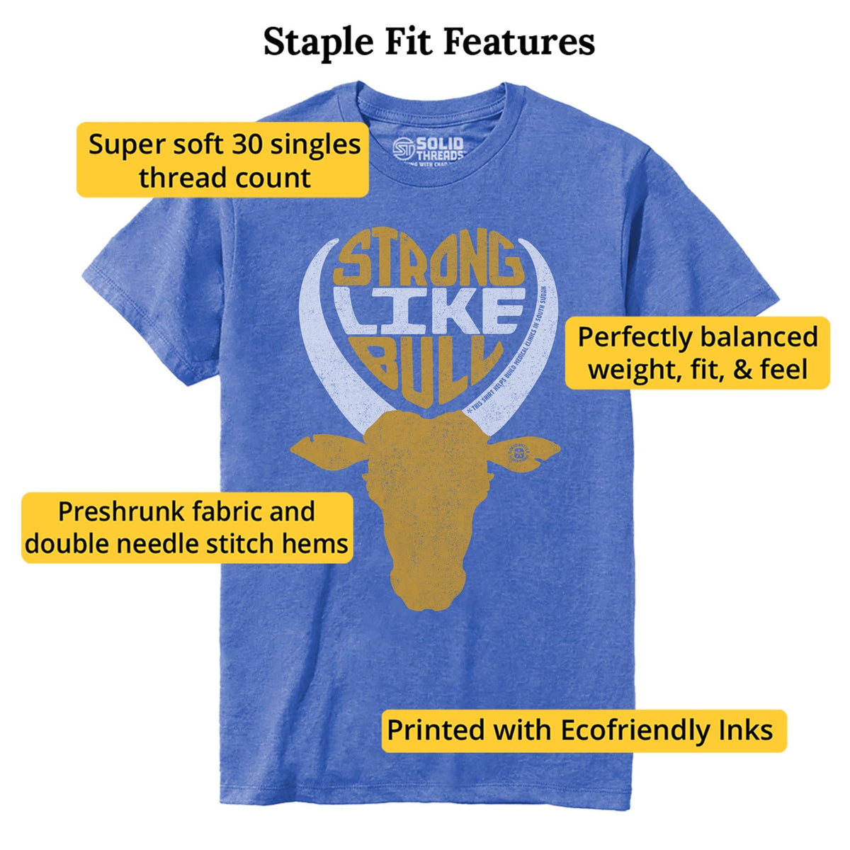 Strong Like Bull | Supports World Health Cool Staple T-shirt in Royal Heather - Fit Attributes