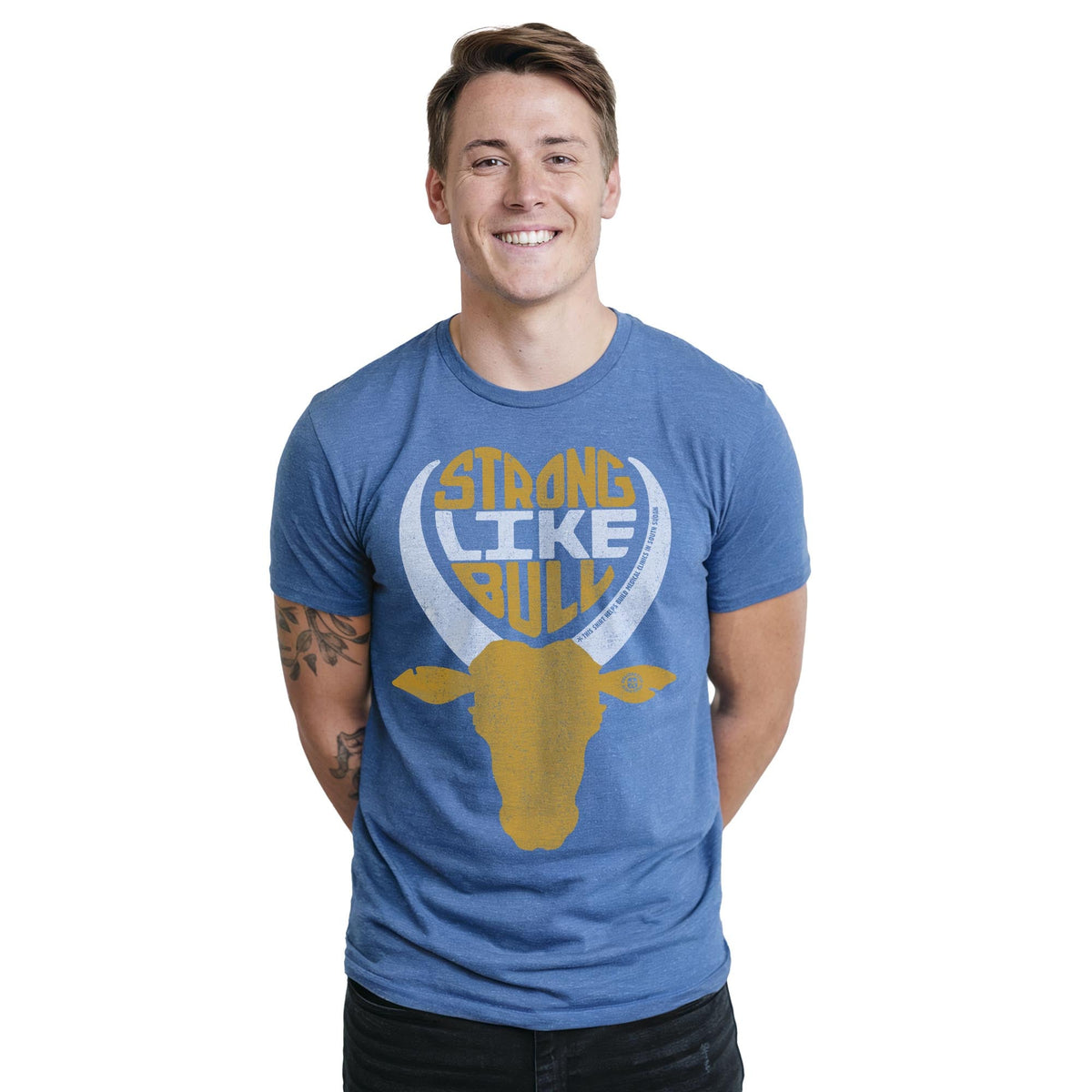 Strong Like Bull | Supports World Health Cool Staple T-shirt in Royal Heather On Model - Front View