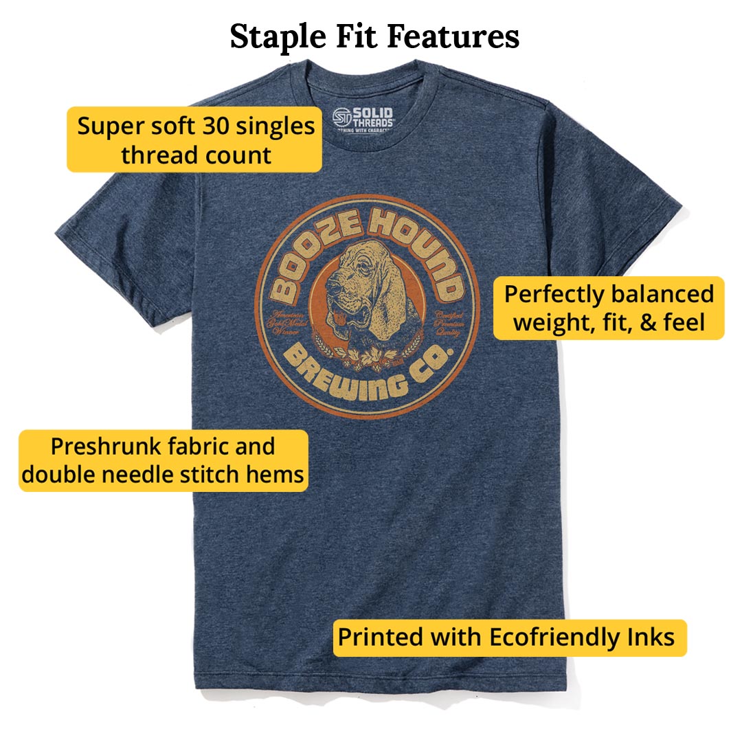 Boozehound Brewing Co. Vintage Staple T-shirt in Navy Heather - Fit Attributes