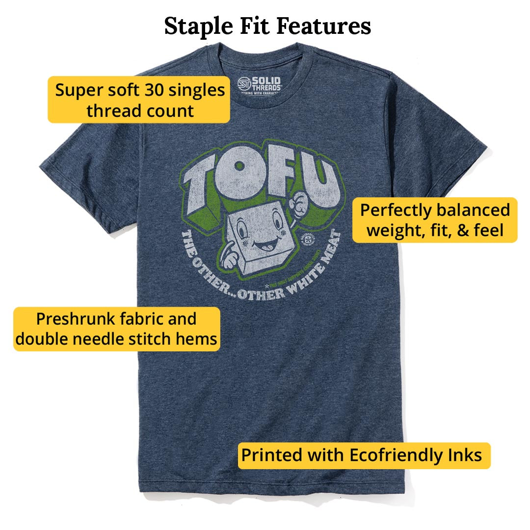Tofu,the Other Other White Meat | Supports Animal Rights Vintage Staple T-shirt in Navy Heather - Fit Attributes