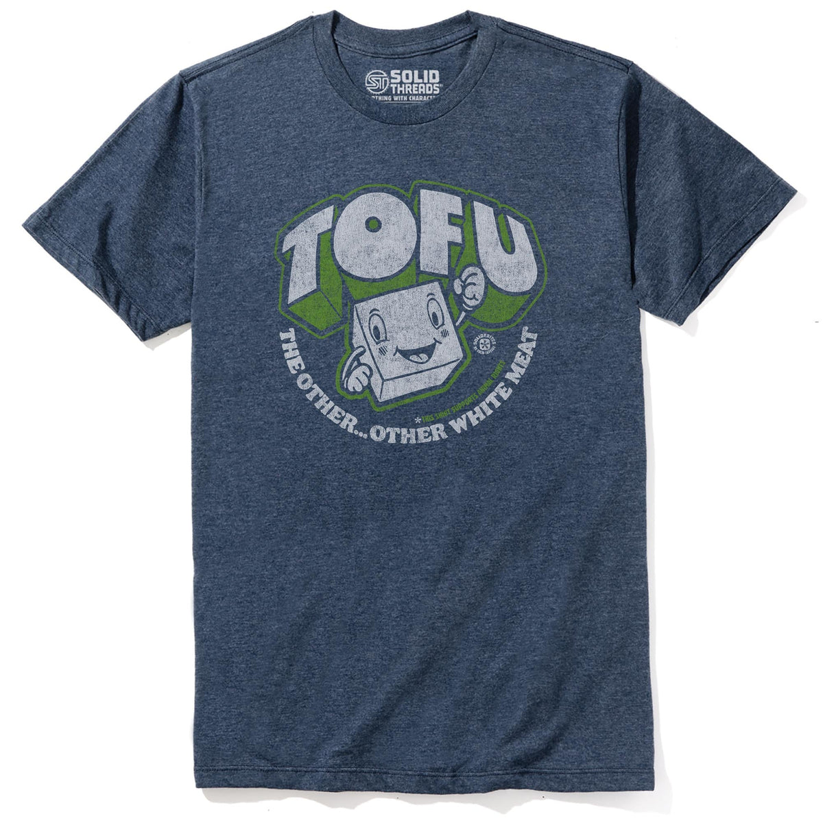 Tofu,the Other Other White Meat | Supports Animal Rights Vintage Staple T-shirt in Navy Heather - Front View