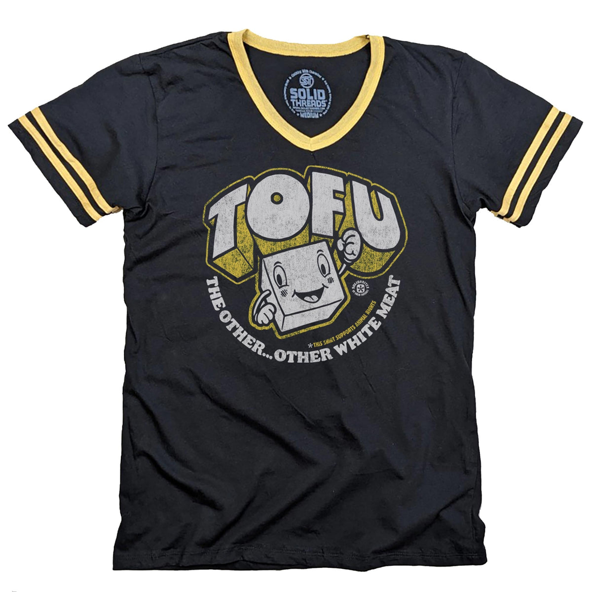 Men&#39;s Tofu, The Other Other White Meat Vintage Graphic V-Neck Tee | Cool Animal Rights T-shirt | Solid Threads