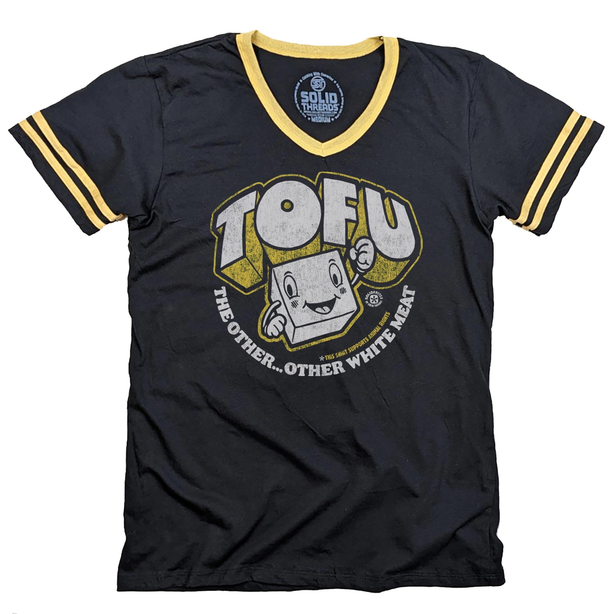 Men's Tofu, The Other Other White Meat Vintage Graphic V-Neck Tee | Cool Animal Rights T-shirt | Solid Threads