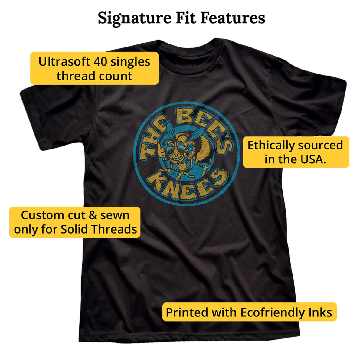 The Bee's Knees Vintage Signature T-shirt in Black - Fit Attributes