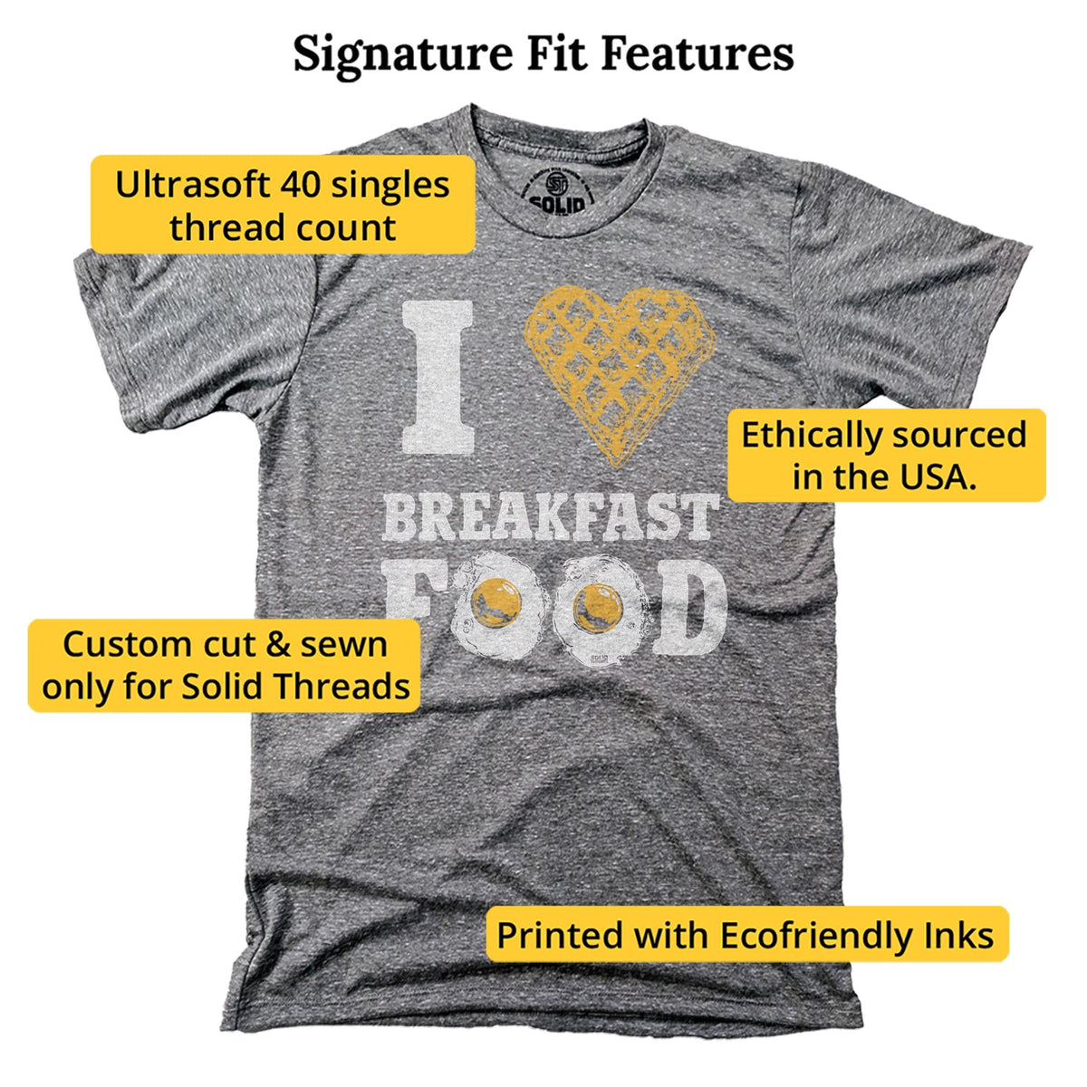 I Heart Breakfast Food Vintage Signature T-shirt in Triblend Grey - Fit Attributes