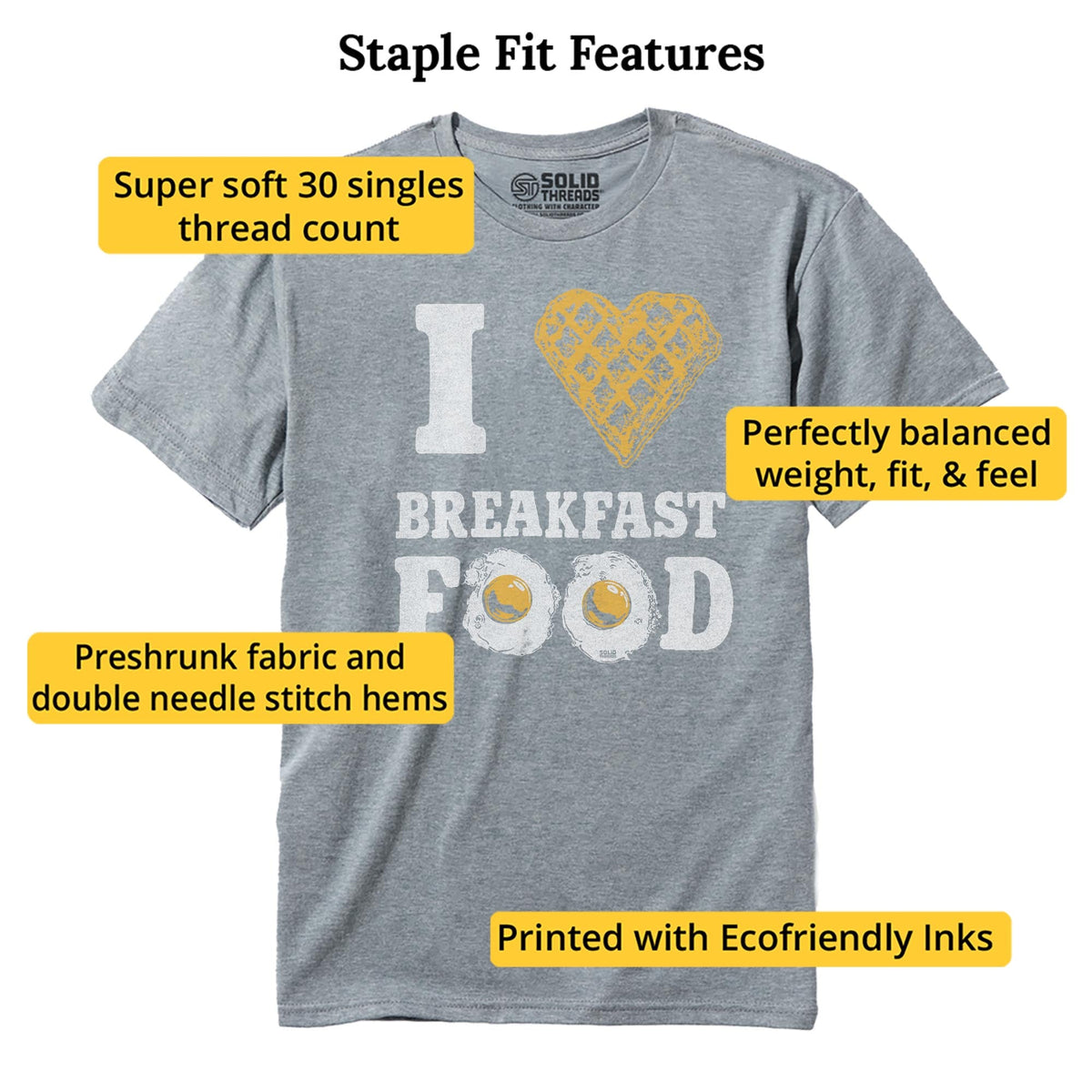 I Heart Breakfast Food Vintage Staple T-shirt in Ash Heather - Fit Attributes
