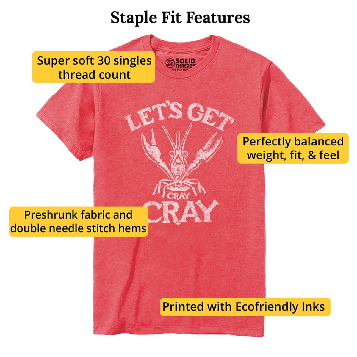 Let's Get Cray Cray Funny Staple T-shirt in Red Heather - Fit Attributes