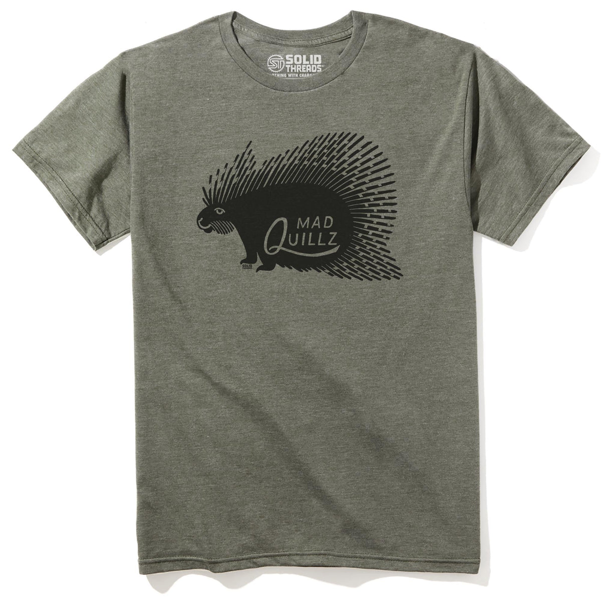 Mad Quillz Vintage Staple T-shirt in Olive Heather - Front View