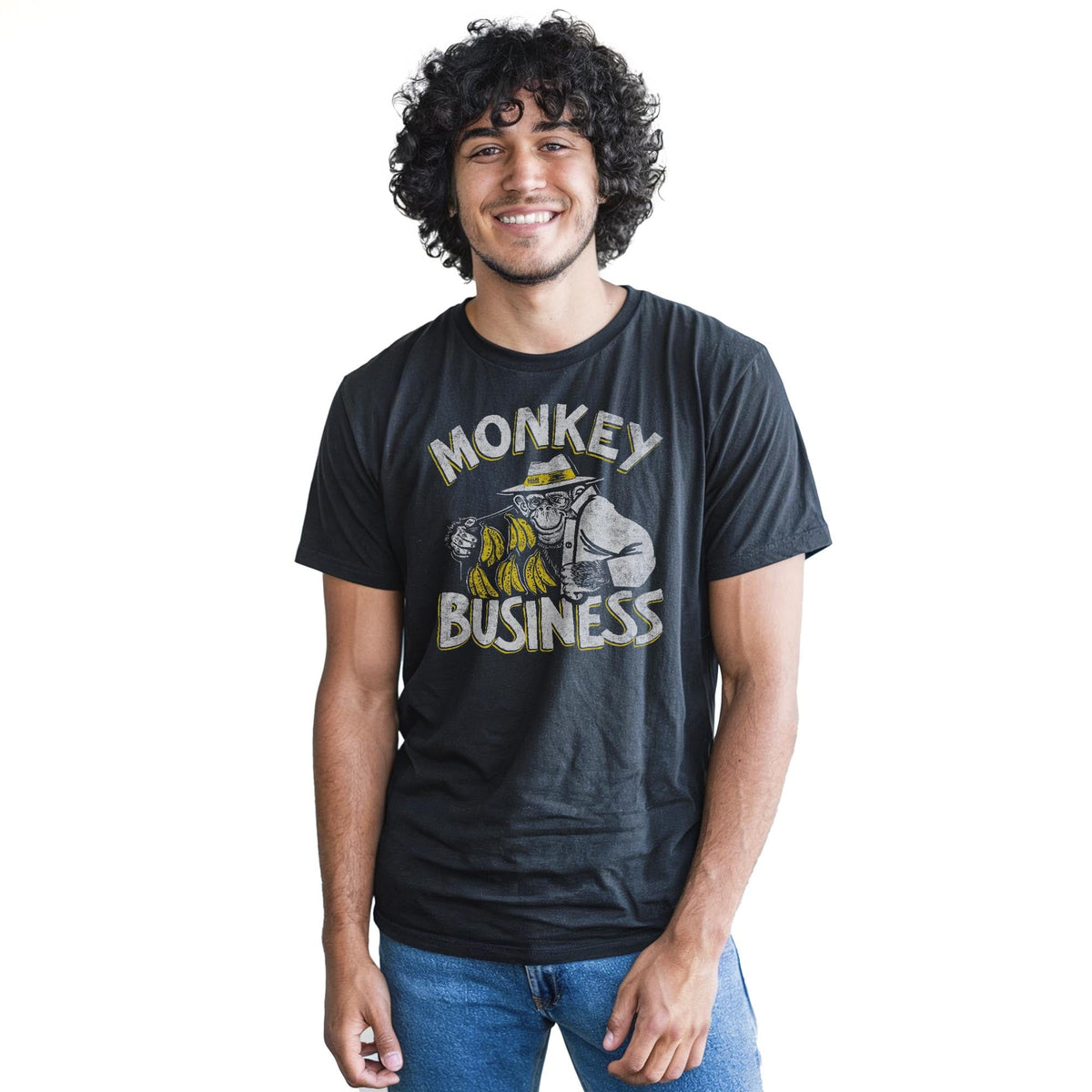 Monkey Business Vintage Staple T-shirt in Black On Model - Front View