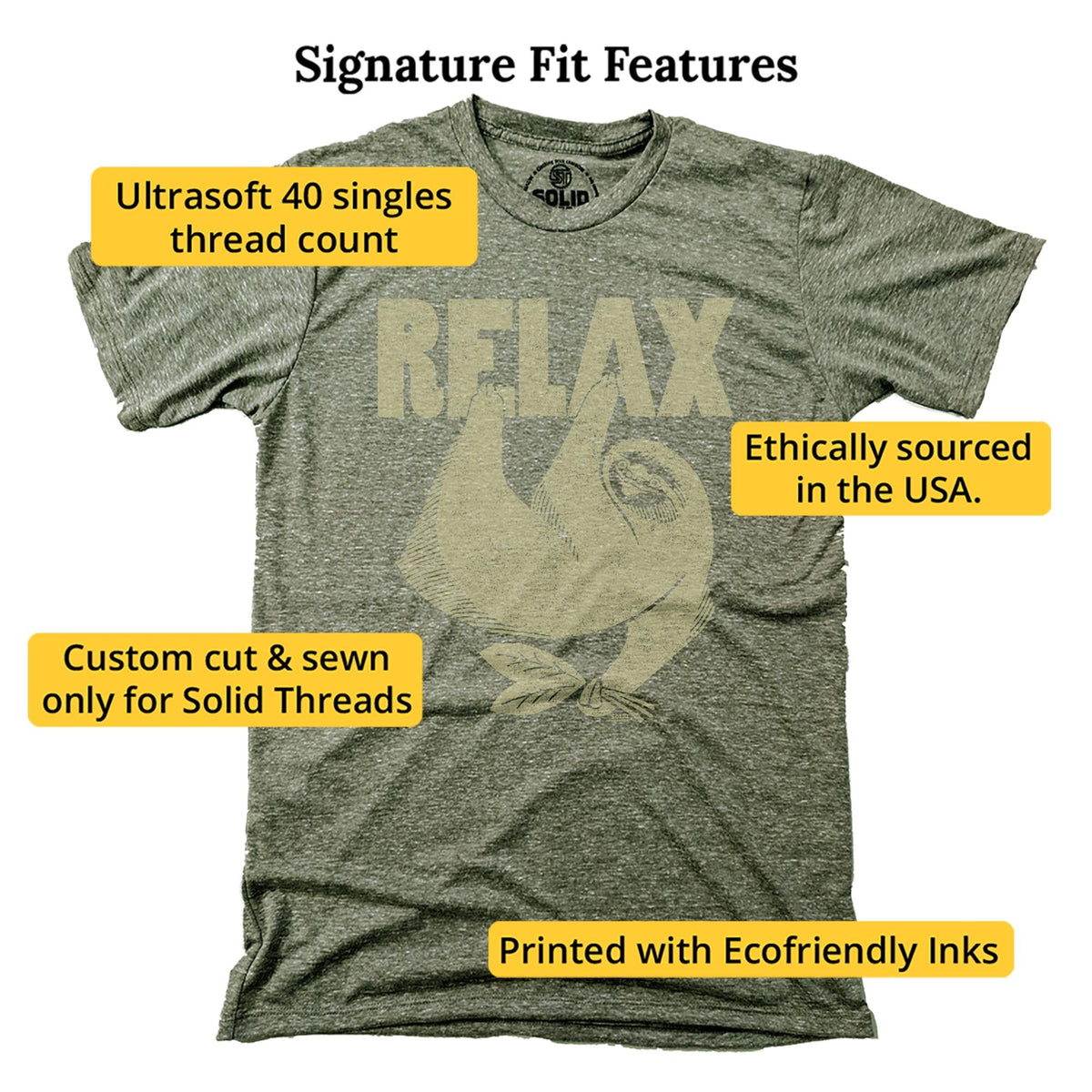 Relax Vintage Signature T-shirt in Triblend Olive - Fit Attributes
