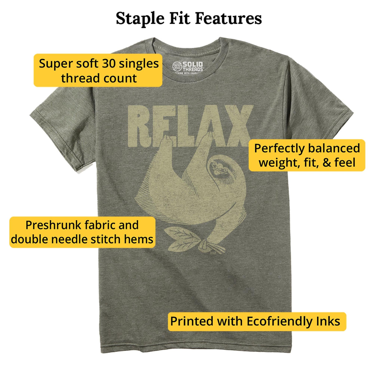 Relax Vintage Staple T-shirt in Olive Heather - Fit Attributes