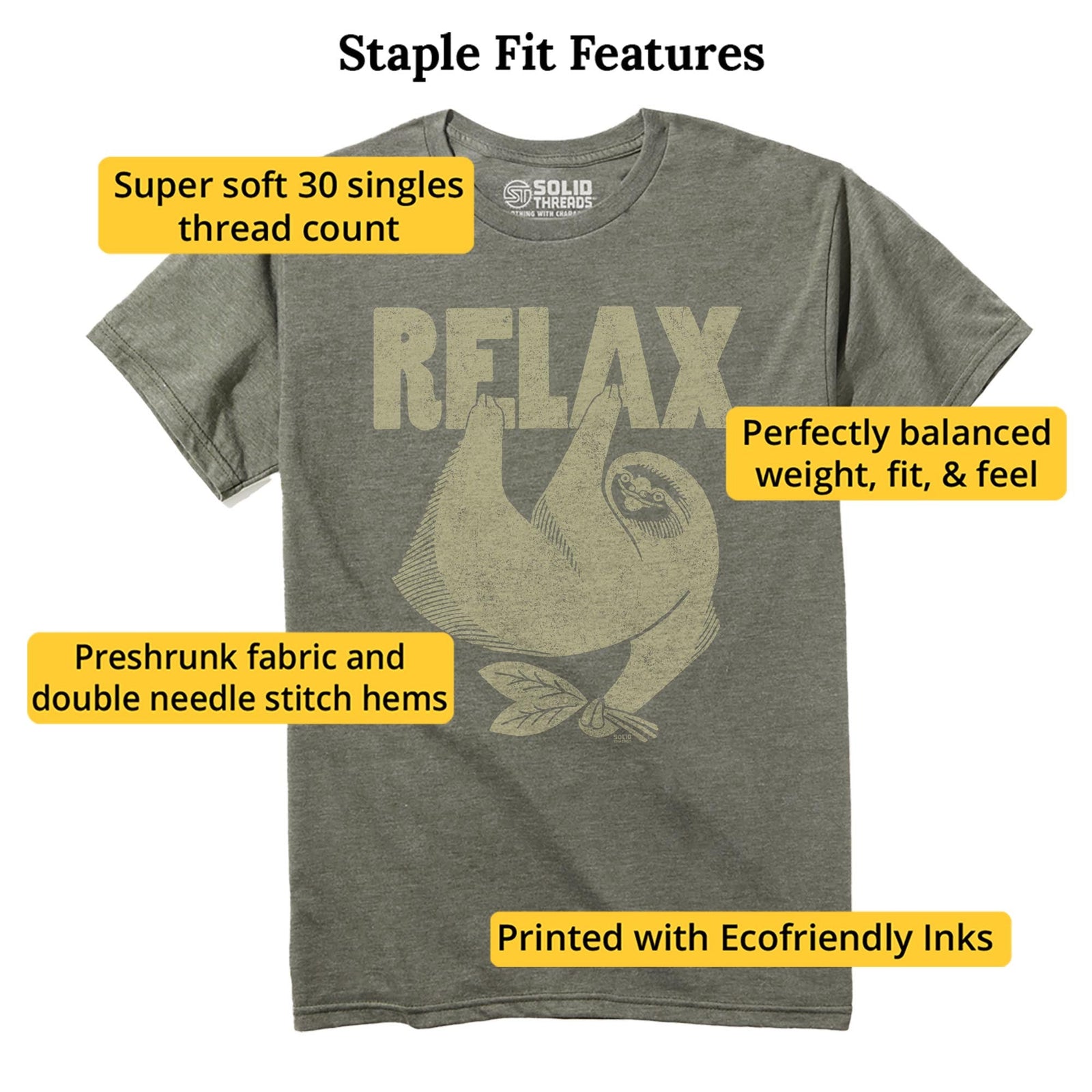 Relax Vintage Staple T-shirt in Olive Heather - Fit Attributes