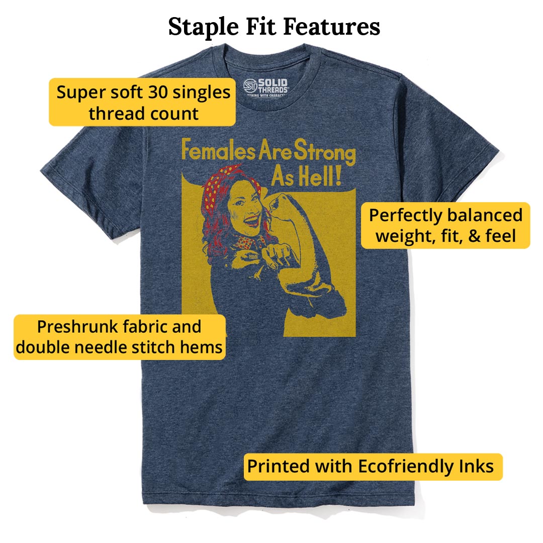 Females Are Strong As Hell Cool Staple T-shirt in Navy Heather - Fit Attributes