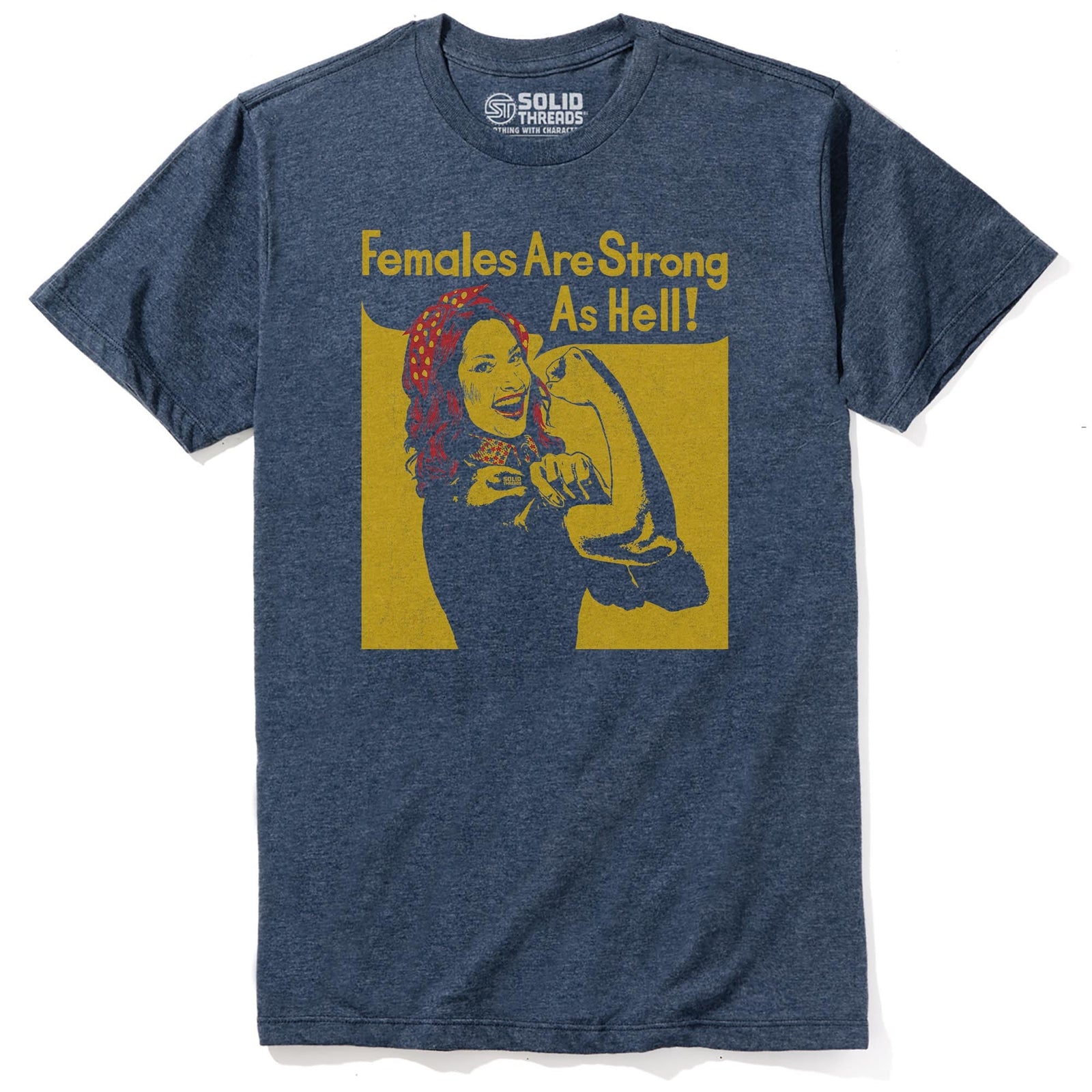 Females Are Strong As Hell Cool Staple T-shirt in Navy Heather - Front View