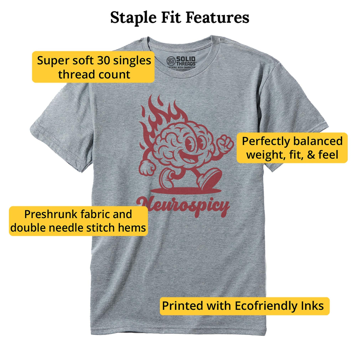 Neurospicy Funny Staple T-shirt in Ash Heather - Fit Attributes