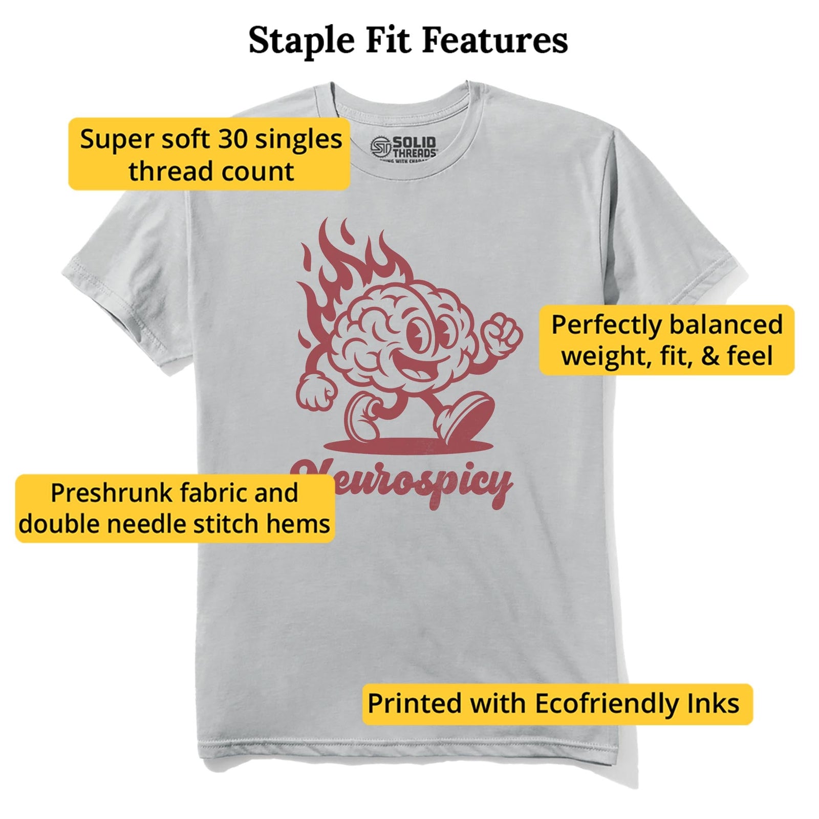 Neurospicy Funny Staple T-shirt in Silver - Fit Attributes