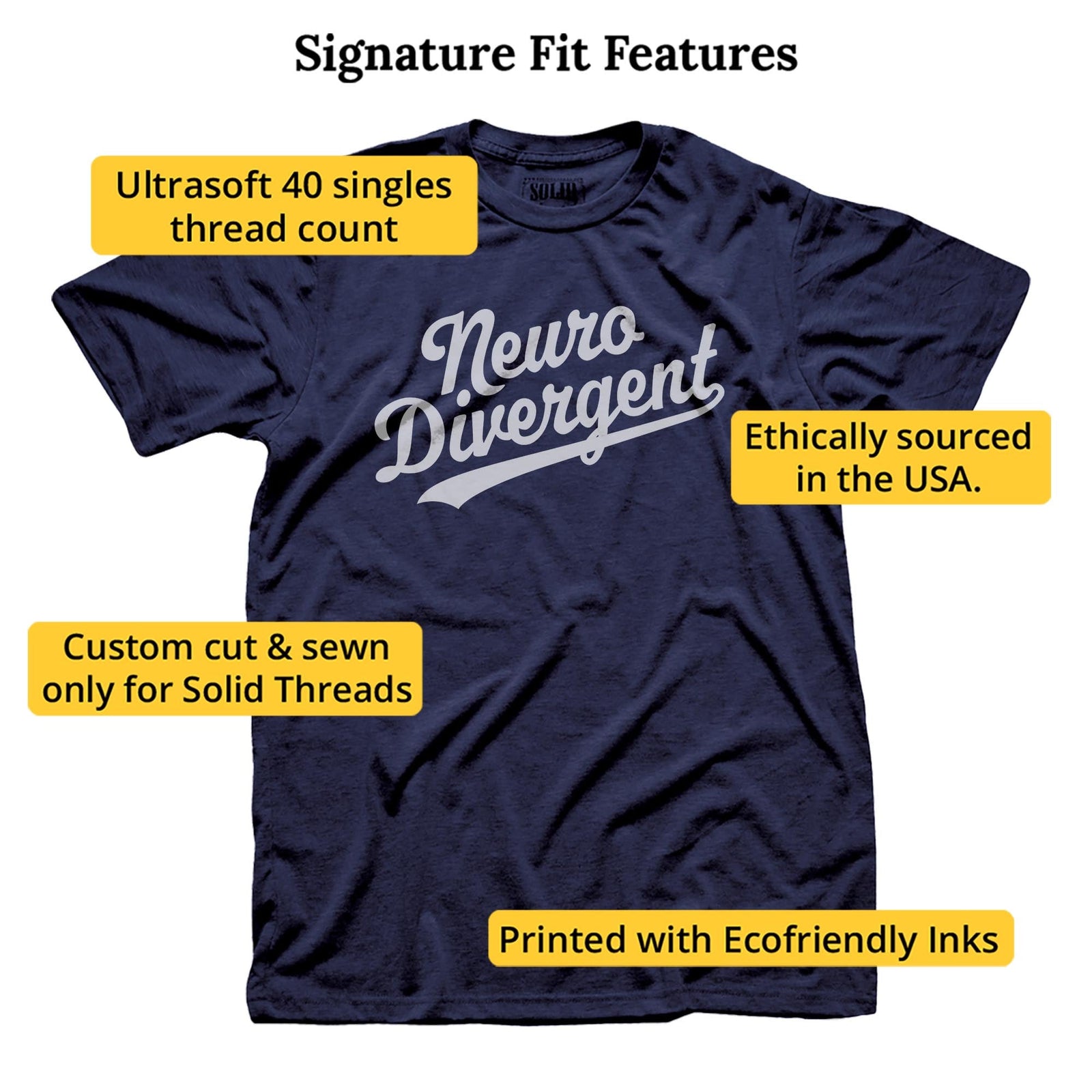 Neurodivergent Cool Signature T-shirt in Navy - Fit Attributes