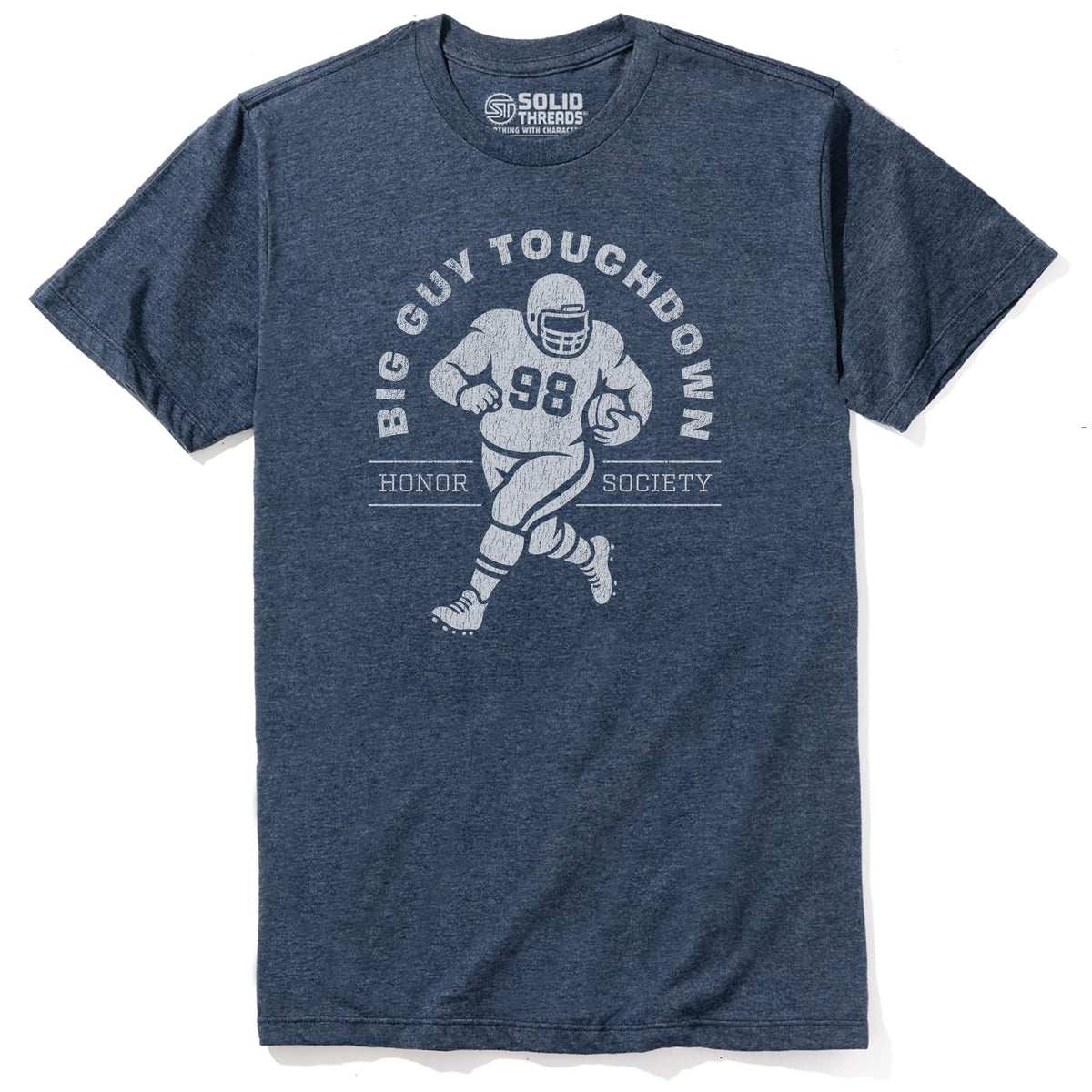 Big Guy Touchdown Funny Staple T-shirt in Navy Heather - Front View