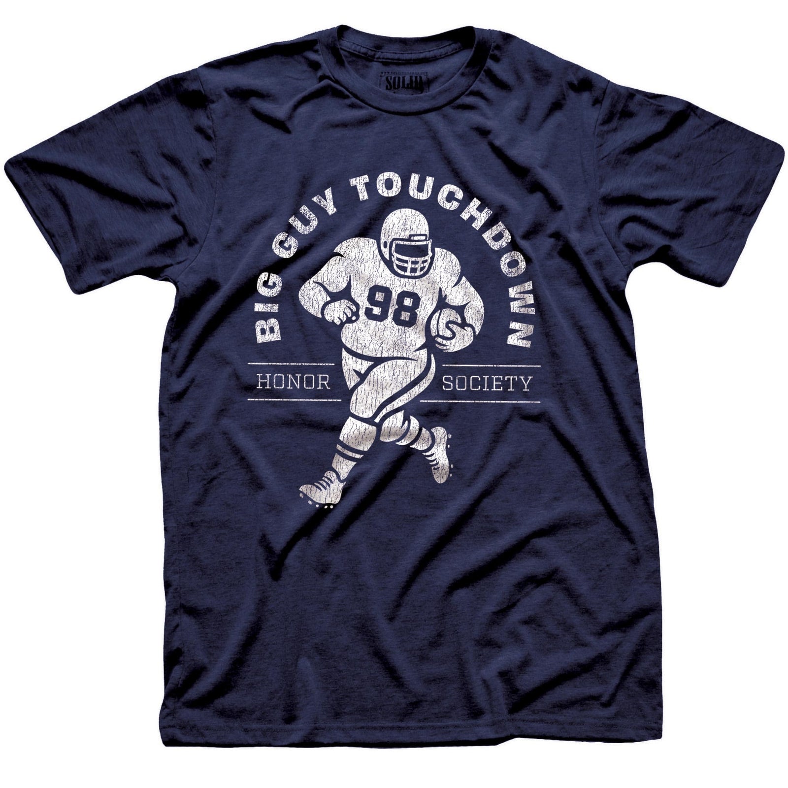 Men's Big Guy Touchdown Honor Society Funny Football Signature T-Shirt in Navy - Front View