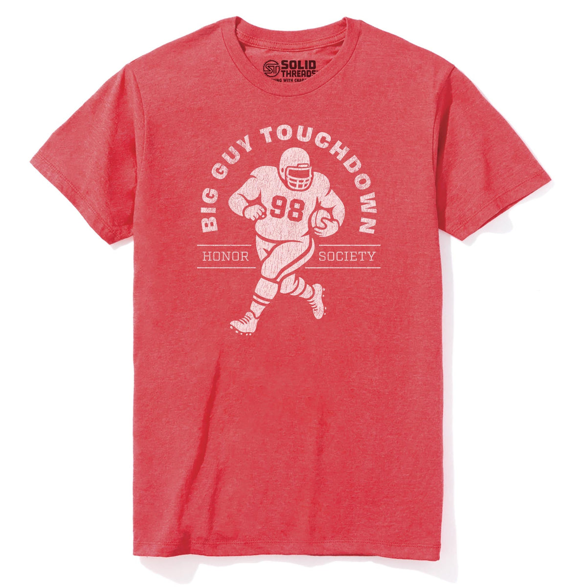 Big Guy Touchdown Funny Staple T-shirt in Red Heather - Front View