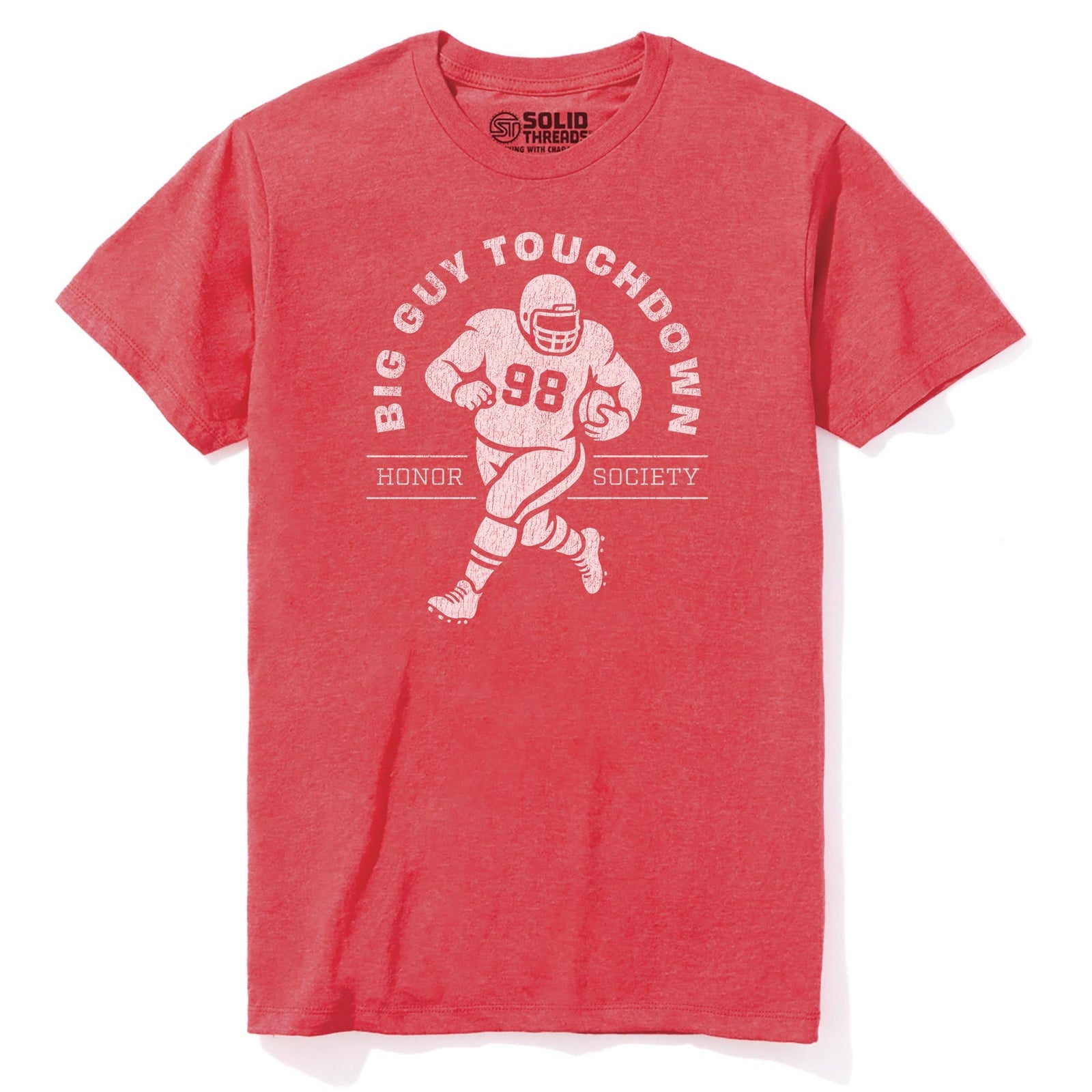 Big Guy Touchdown Funny Staple T-shirt in Red Heather - Front View
