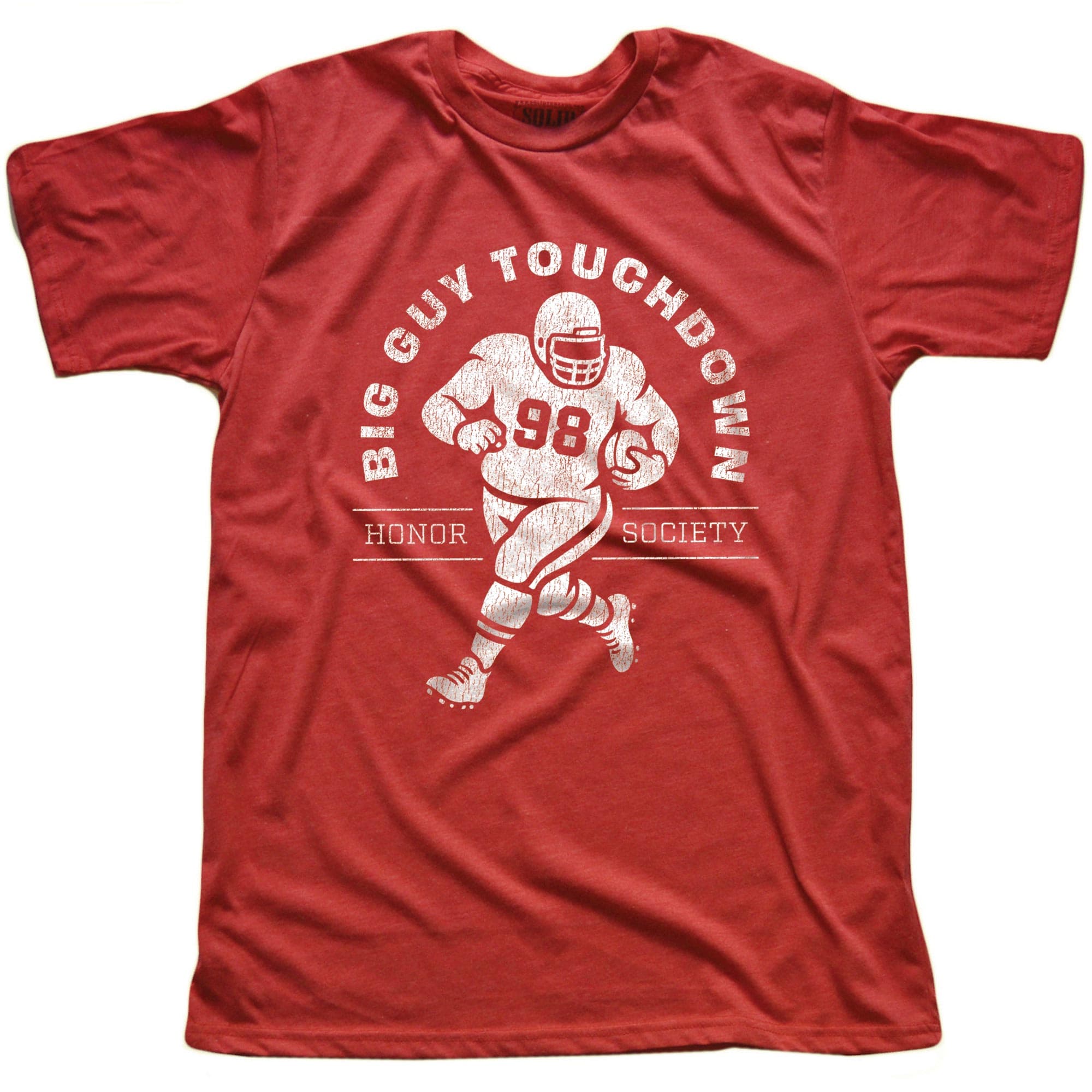 Men's Big Guy Touchdown Honor Society Funny Football Signature T-Shirt in Red - Front View