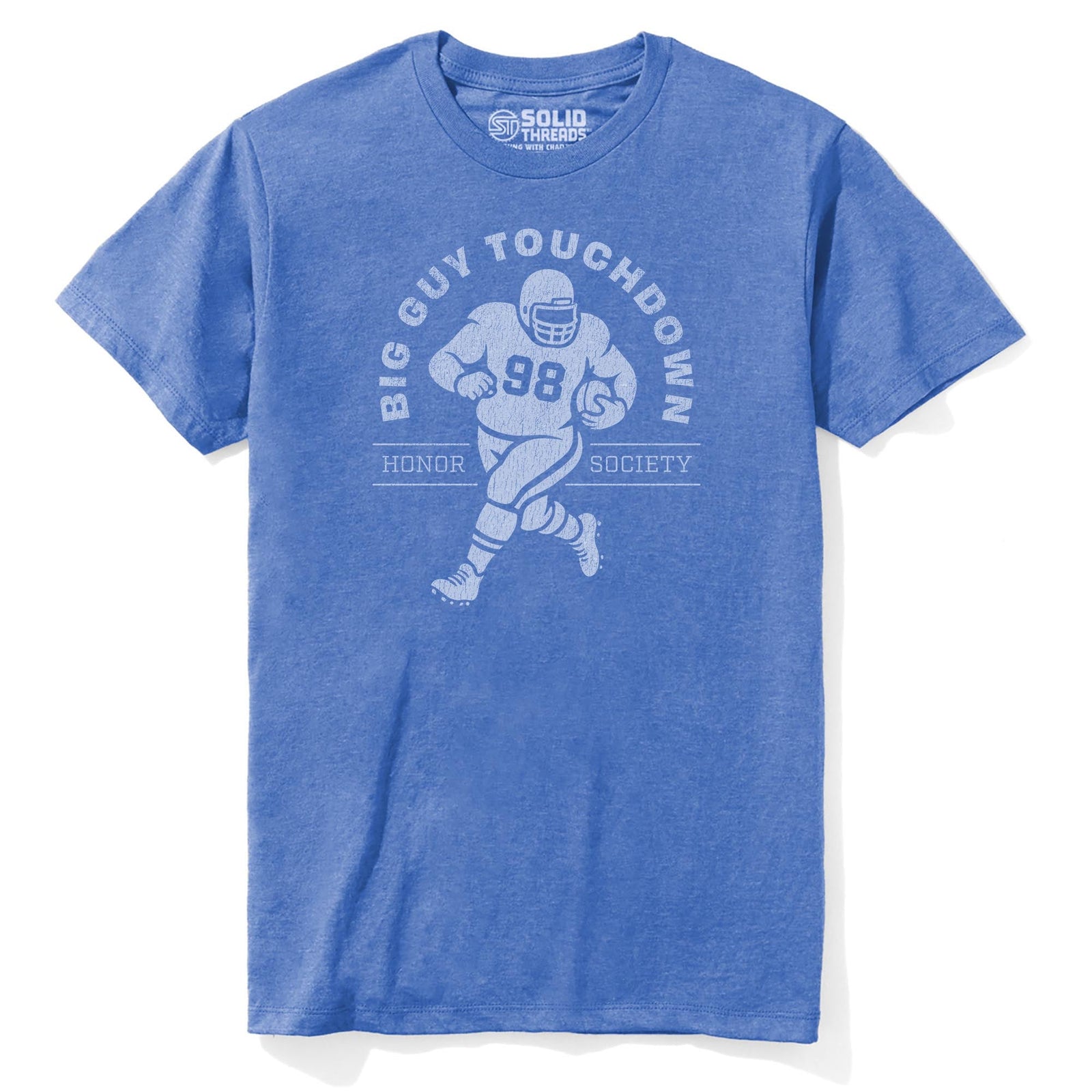 Big Guy Touchdown Funny Staple T-shirt in Royal Heather - Front View