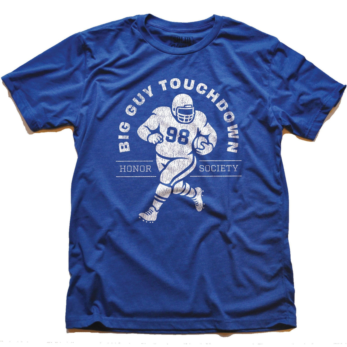 Men's Big Guy Touchdown Honor Society Funny Football Signature T-Shirt in Royal - Front View