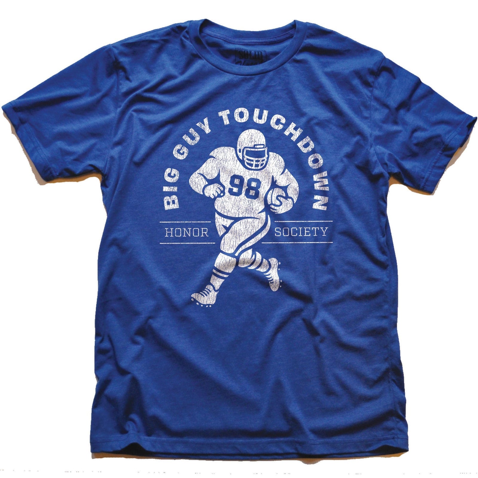 Men's Big Guy Touchdown Honor Society Funny Football Signature T-Shirt in Royal - Front View