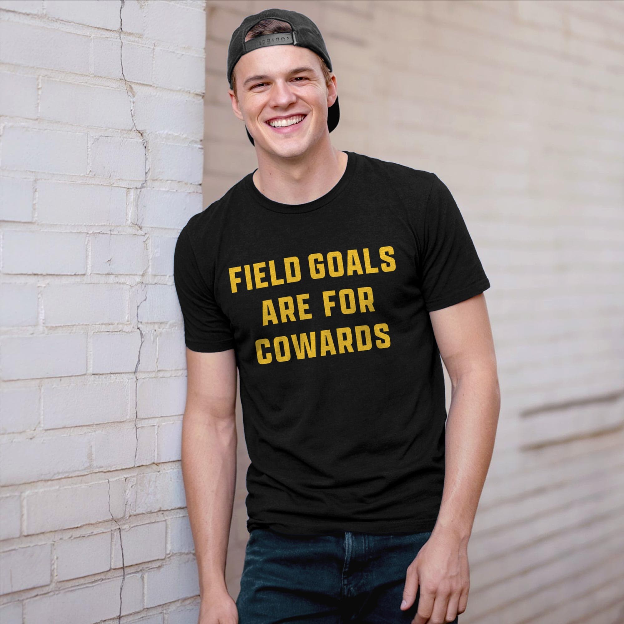 Men's Field Goals Are For Cowards Cool Signature T-Shirt in Black   Fit Attributes