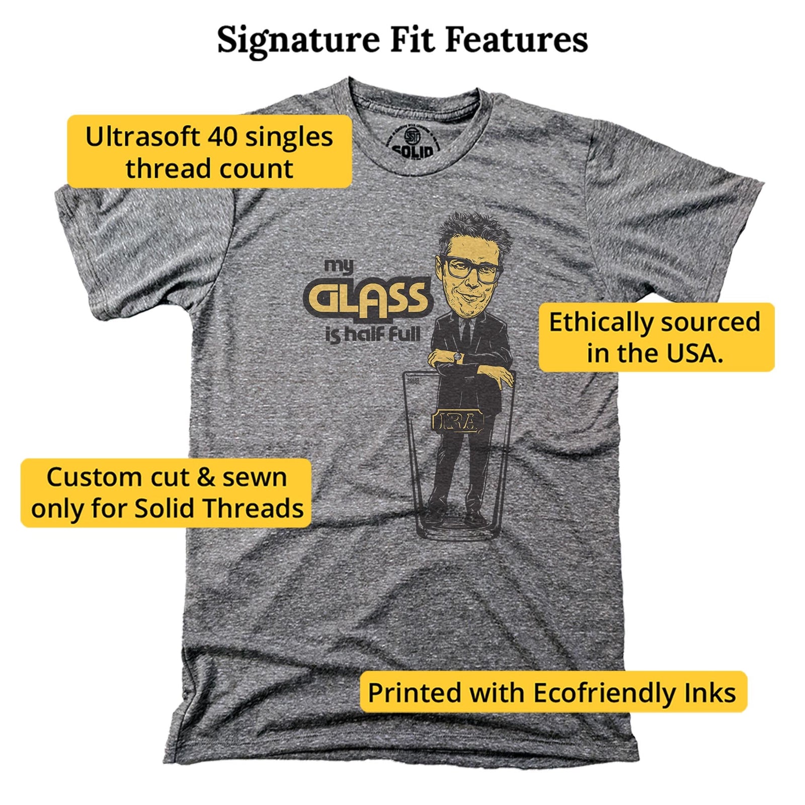 Men's Ira Glass Is Half Full Vintage Graphic T-Shirt | Funny This American Life Tee | Solid Threads