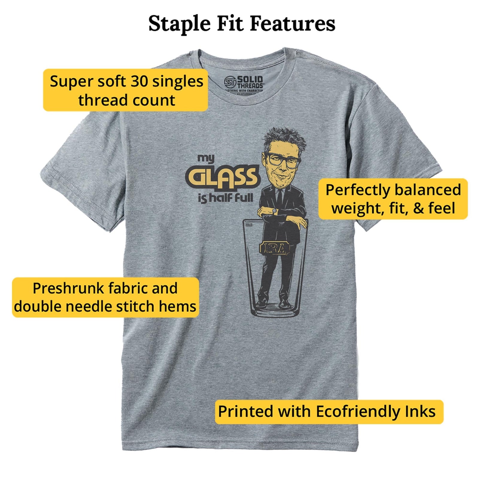 My Ira Glass Is Half Full Vintage Staple T-shirt in Ash Heather - Fit Attributes