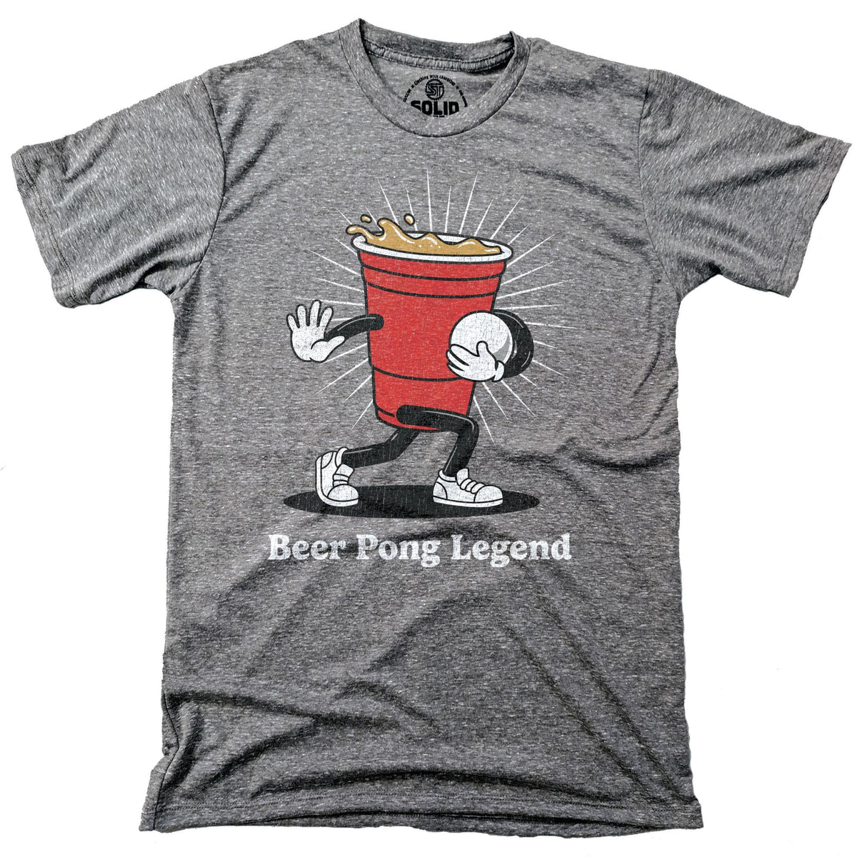 Men&#39;s Beer Pong Legend Vintage Football Tailgate Signature T-Shirt in Triblend Grey - Fit Attributes