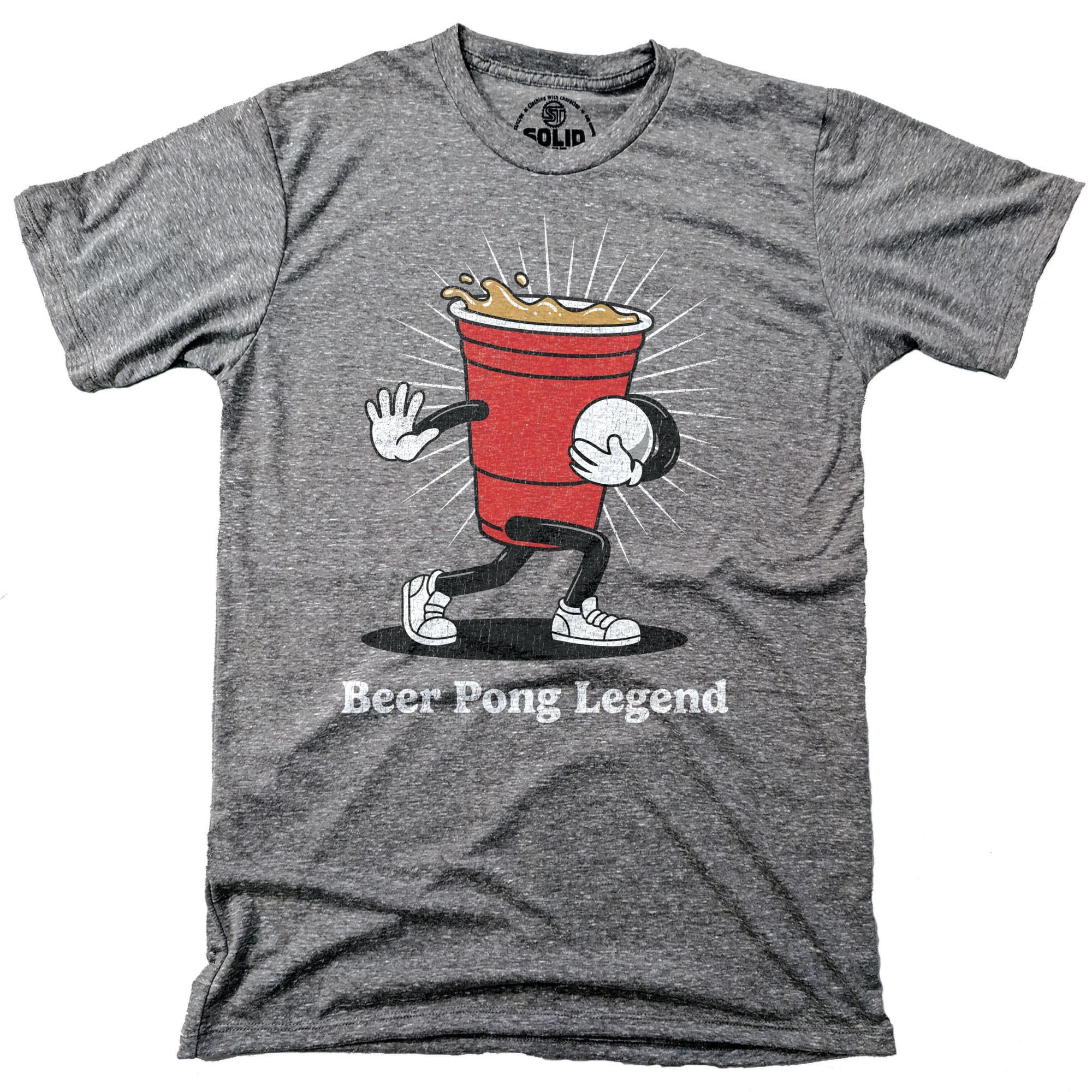 Men's Beer Pong Legend Vintage Football Tailgate Signature T-Shirt in Triblend Grey - Fit Attributes