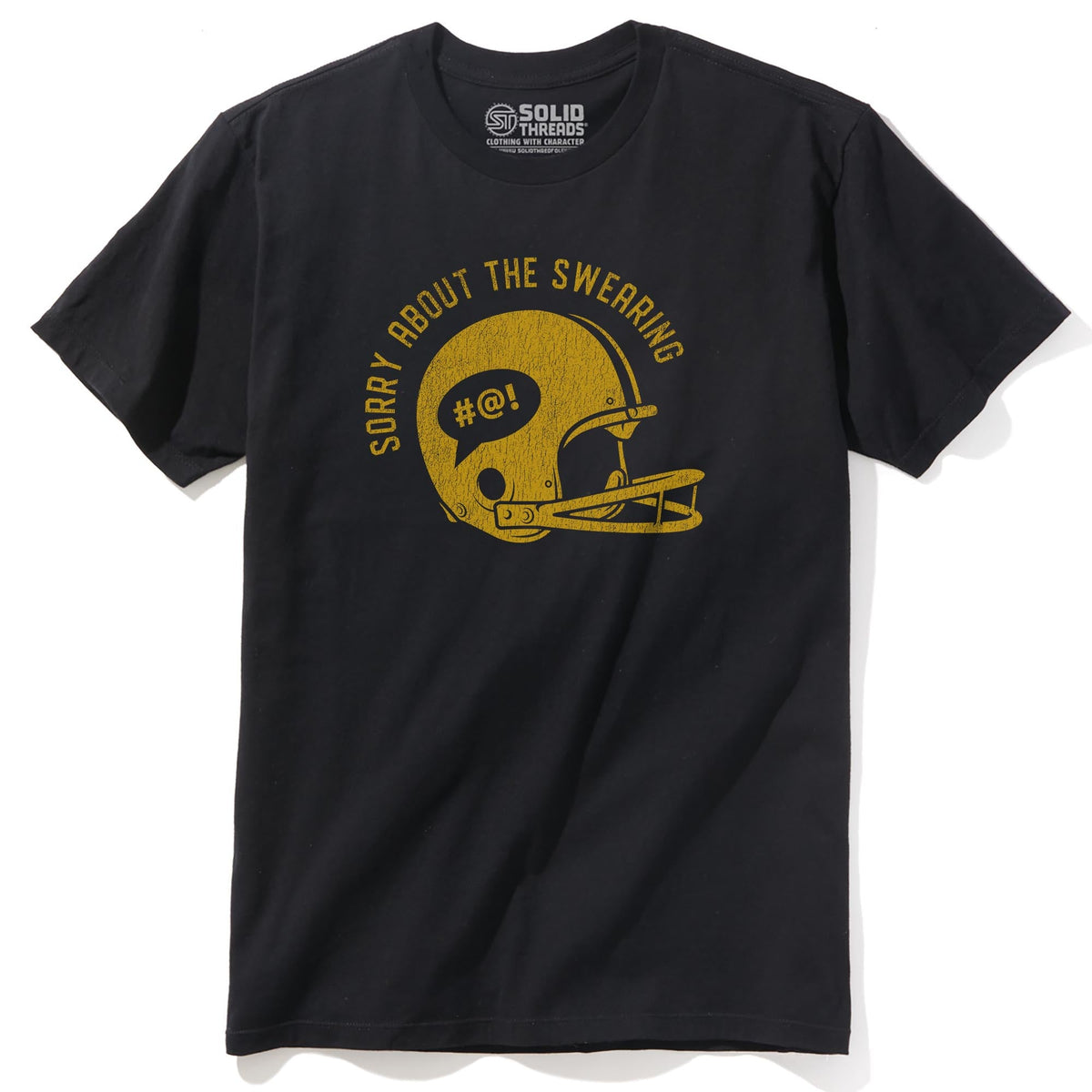 Sorry About Swearing Funny Staple T-shirt in Black - Front View