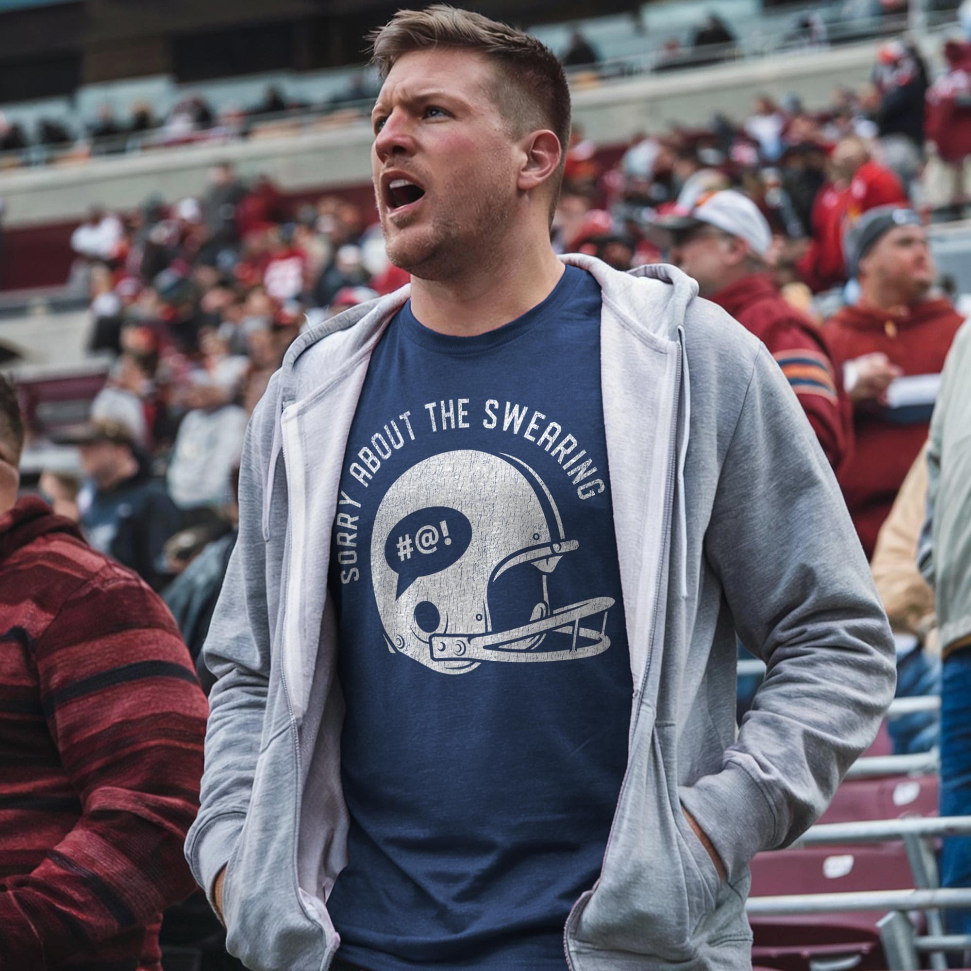 Men's Sorry About The Swearing Funny Football Smack Talk Signature T-Shirt in Navy - Front View