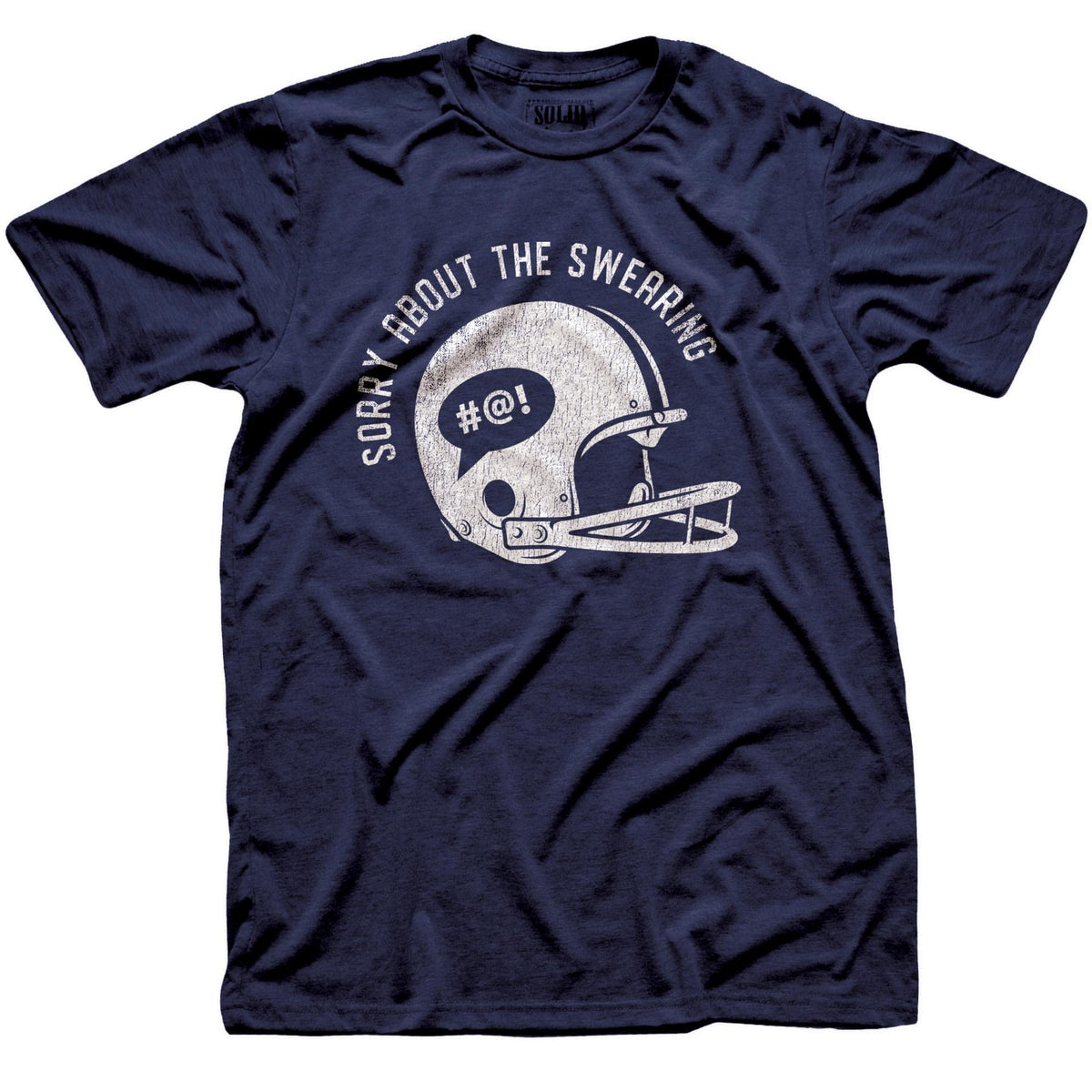 Men's Sorry About The Swearing Cool Football Smack Talk Signature T-Shirt in Navy On Model - Front View