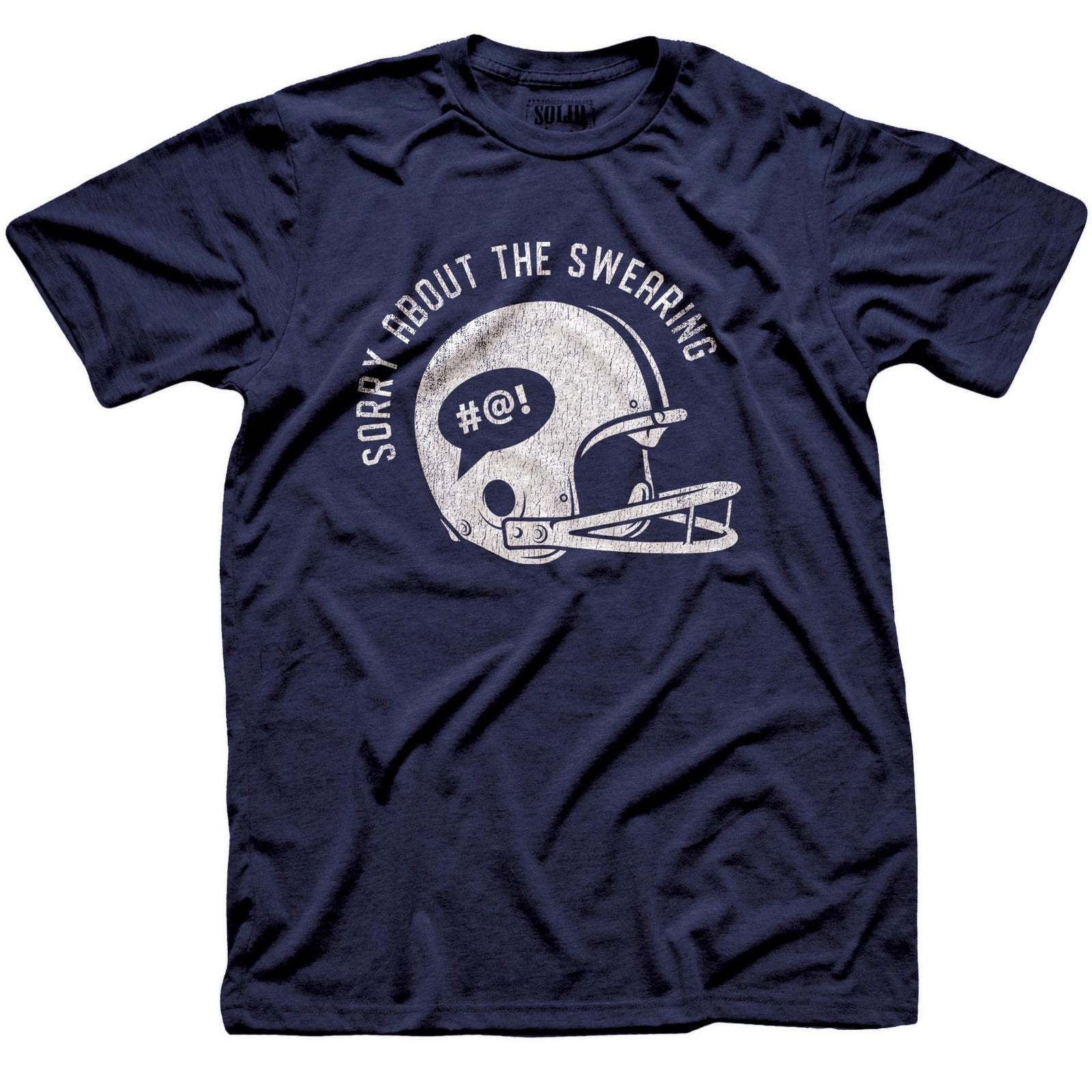 Men's Sorry About The Swearing Cool Football Smack Talk Signature T-Shirt in Navy On Model - Front View