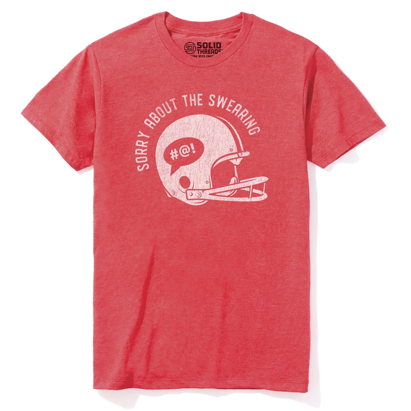 Sorry About Swearing Funny Staple T-shirt in Red Heather - Front View