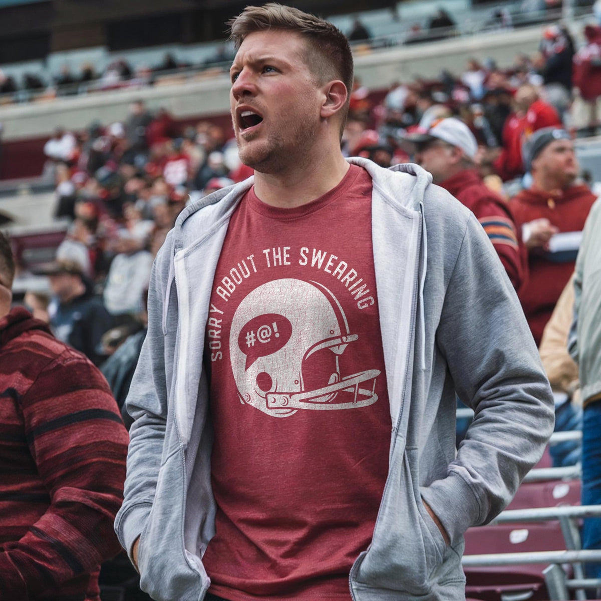 Men's Sorry About The Swearing Funny Football Smack Talk Signature T-Shirt in Red - Front View