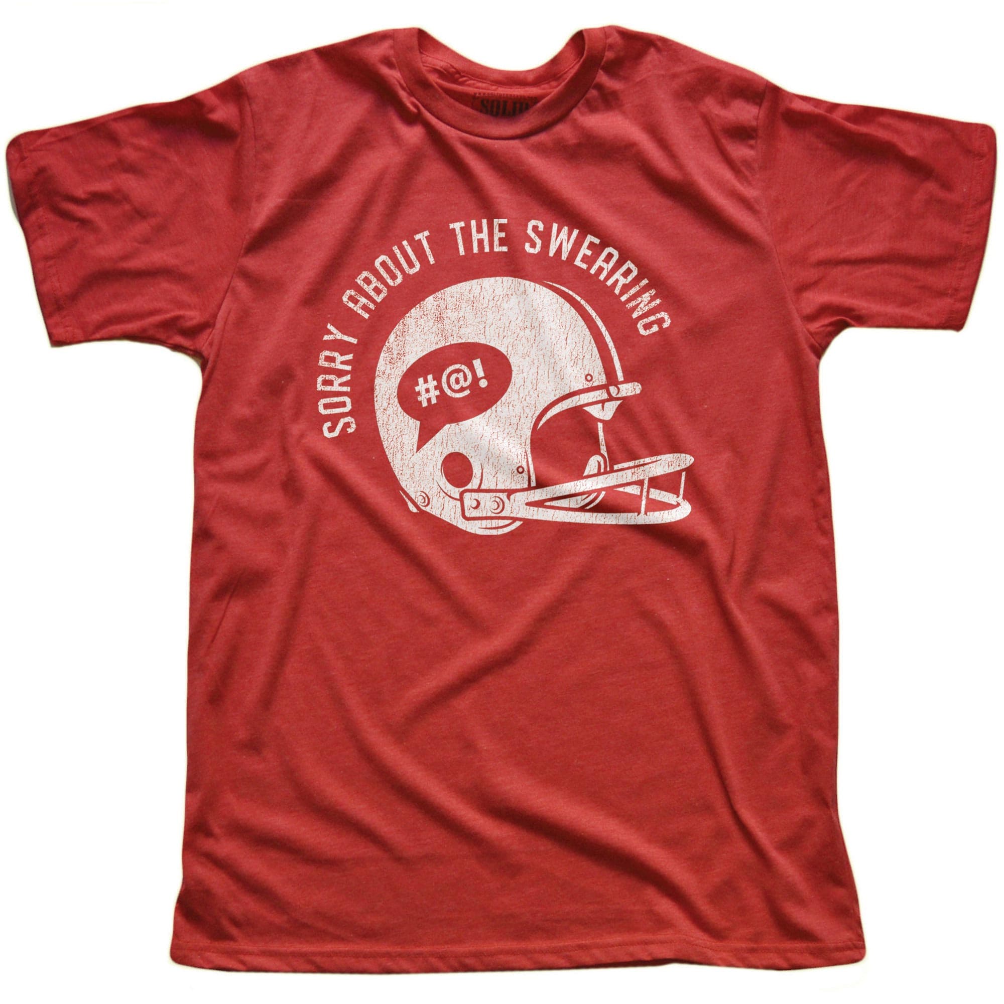 Men's Sorry About The Swearing Cool Football Smack Talk Signature T-Shirt in Red On Model - Front View